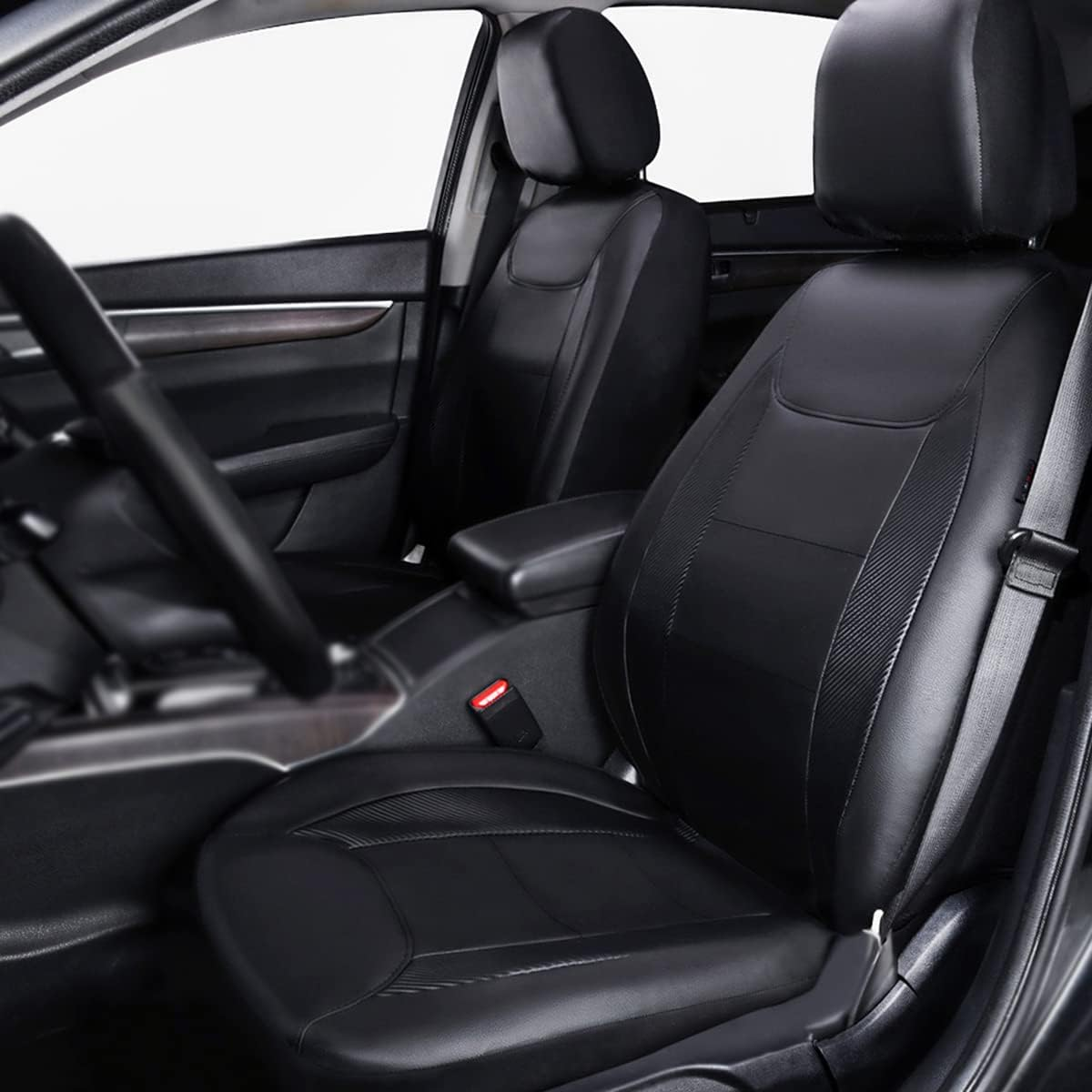 Flying Banner Car Seat Covers Protects Water Proof Faux Leather Carbon Fiber Front and Rear Bench (Black, Full Set - 8PCS) image number 6