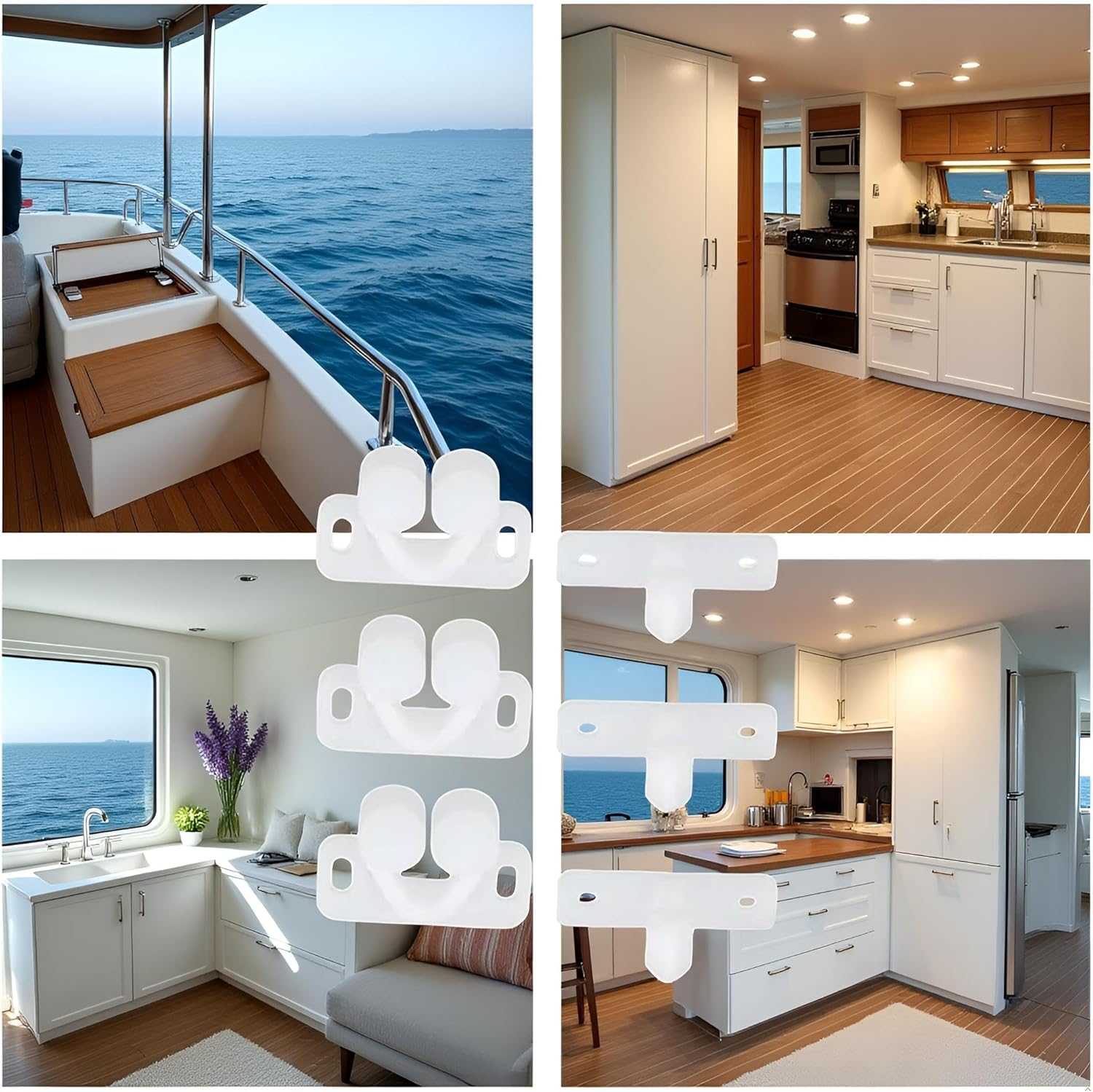 Yuanholumid 3Pcs White Marine Boat Ball Catch Door Cupboard Spring Back Plates Roller Latch Plastic Cabinet and Furniture Door Catches Catches Cabinet Hardware image number 1