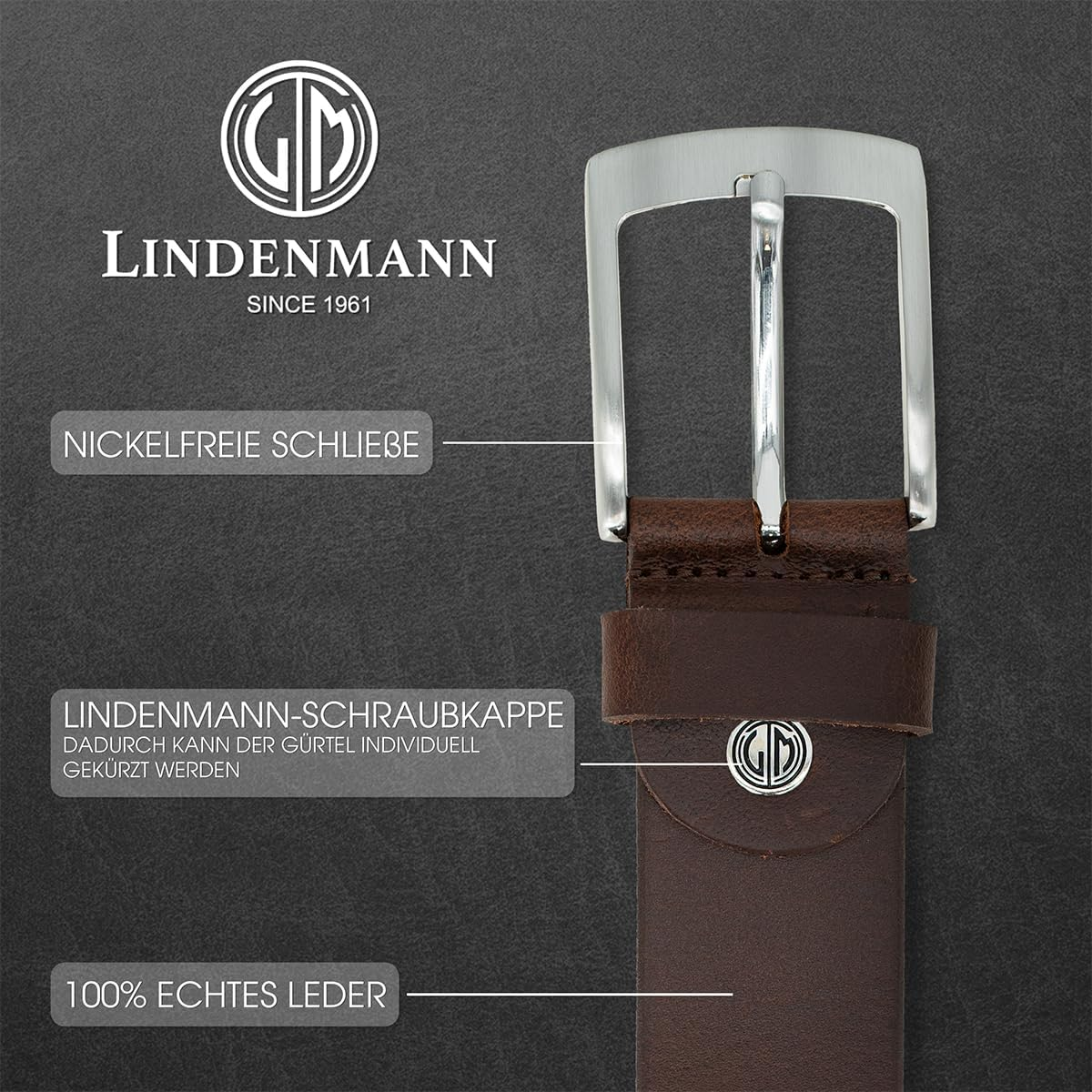LINDENMANN Volllederg&uuml;rtel Aus B&uuml;ffelleder, 40 Mm Breit, K&uuml;rzbar, Jeans-G&uuml;rtel, XL, Dunkelbraun image number 5
