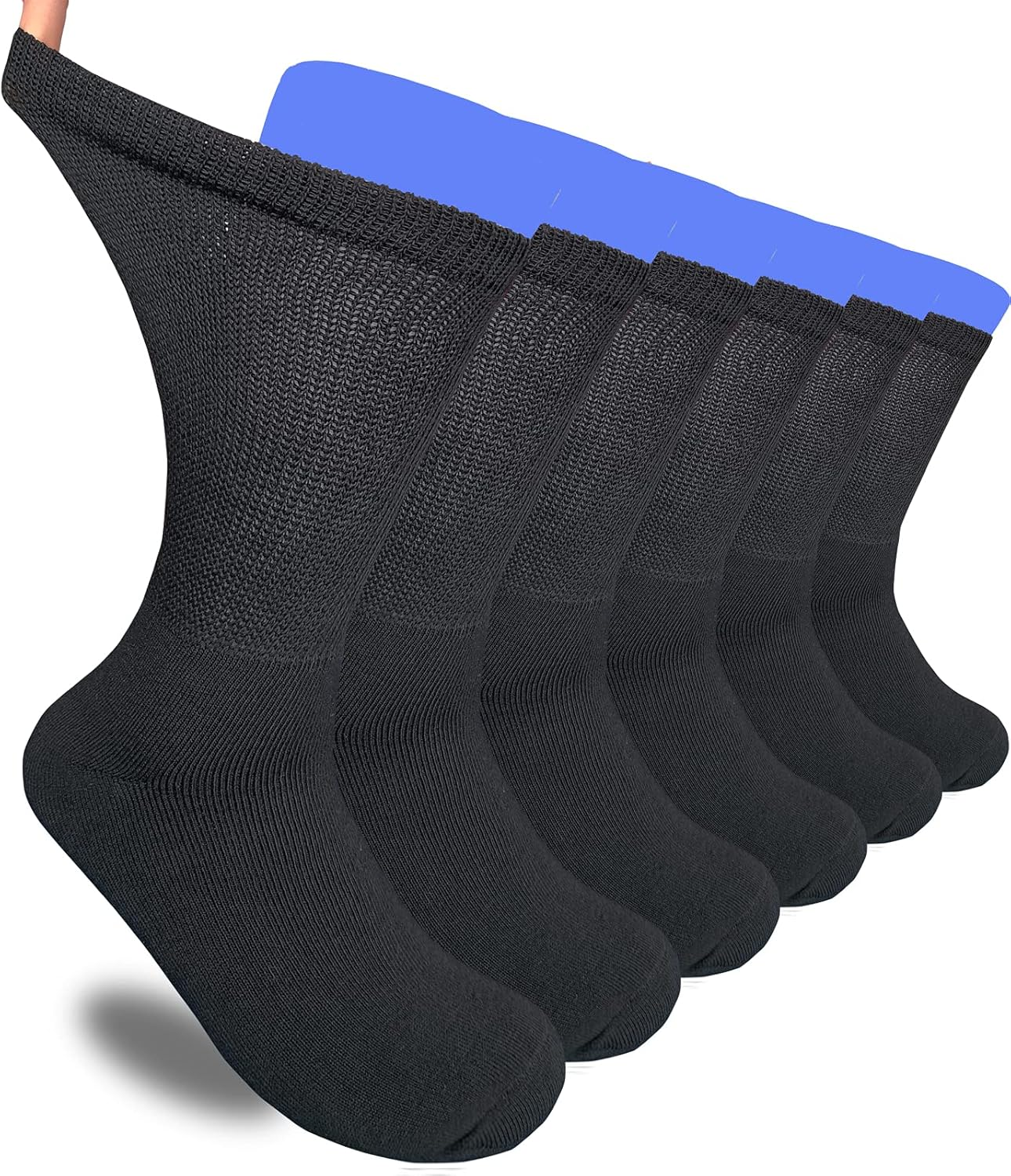 Men Diabetic Socks Extra Wide Non Binding Crew Sock Cushioned Moisture Wicking Socks Loose Top Edema Thick Ankle 3 Pairs