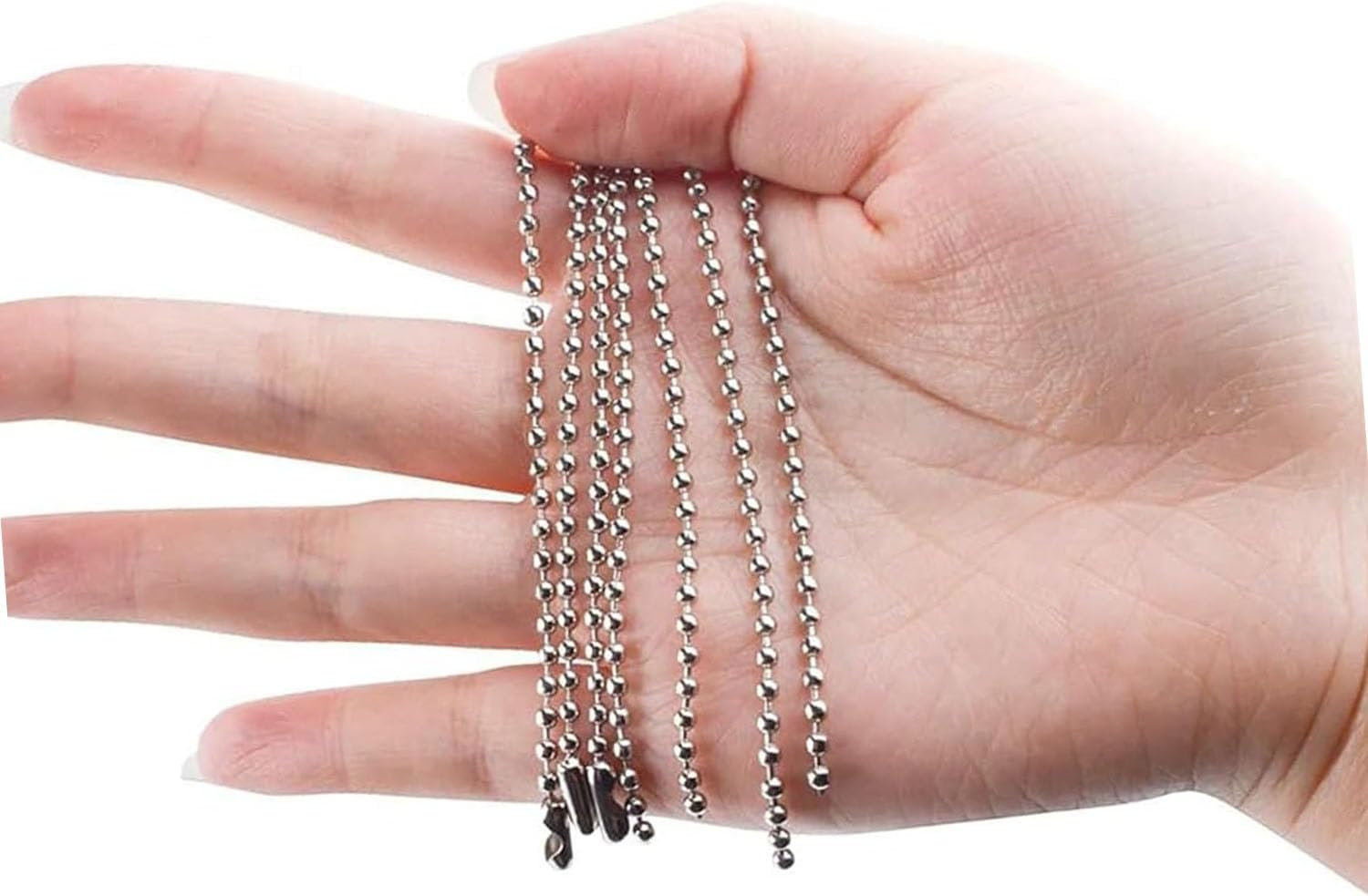 Pack of 100 Metal Bead Ball Chains with Connector,10Cm Long 2.4Mm Diameter Adjustable Steel Ball Circles Connector Clasp,Stainless Steel Dog Tag Necklace Chains,Beaded Key Circles for Jewelry Making Supplies Necklace Earring Bracelet Findings DIY Craft Accessories image number 5