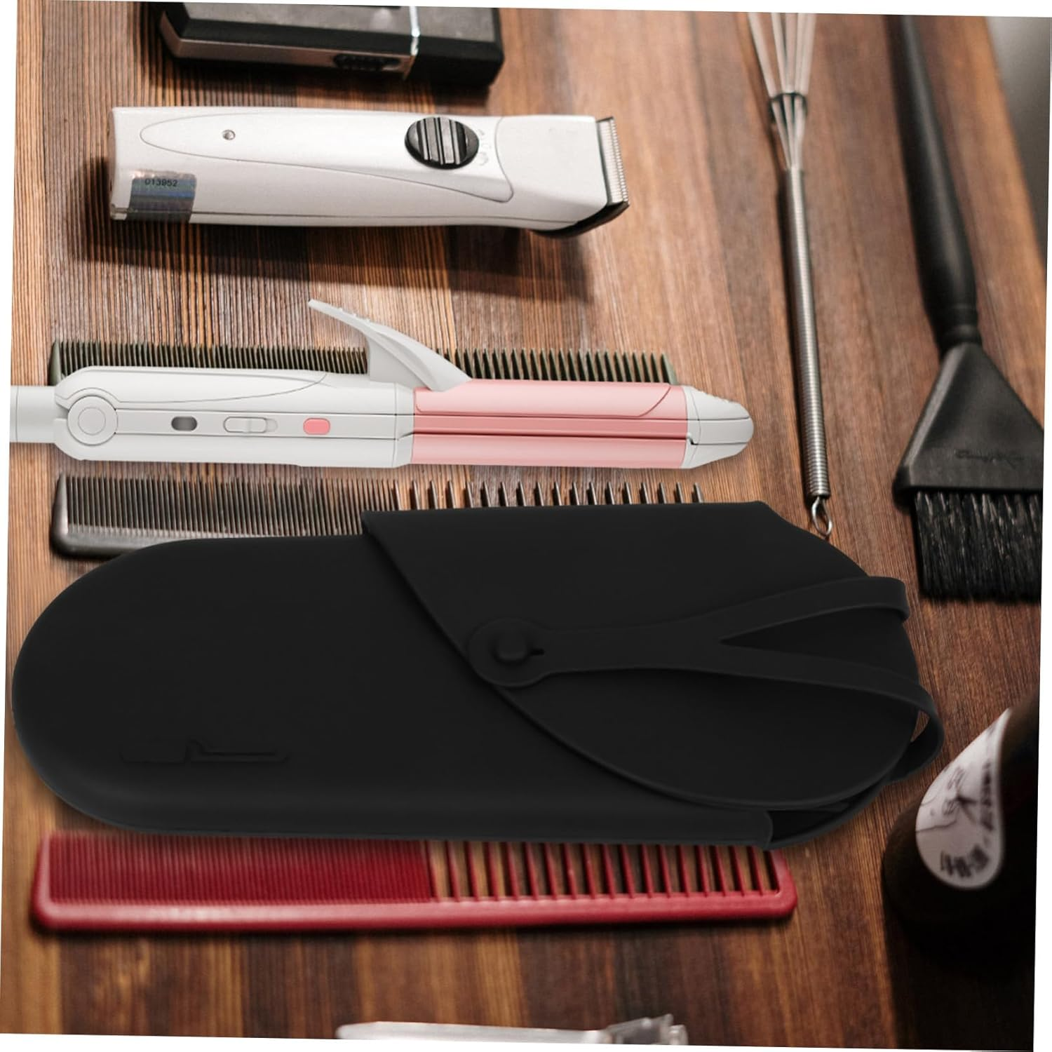 TOVINANNA Hair Dryer Bag Curling Iron Storage Organizer Heat Tool Case Hanging Flat Iron Wand Travel-Friendly Silicone Pouch - Pink image number 5