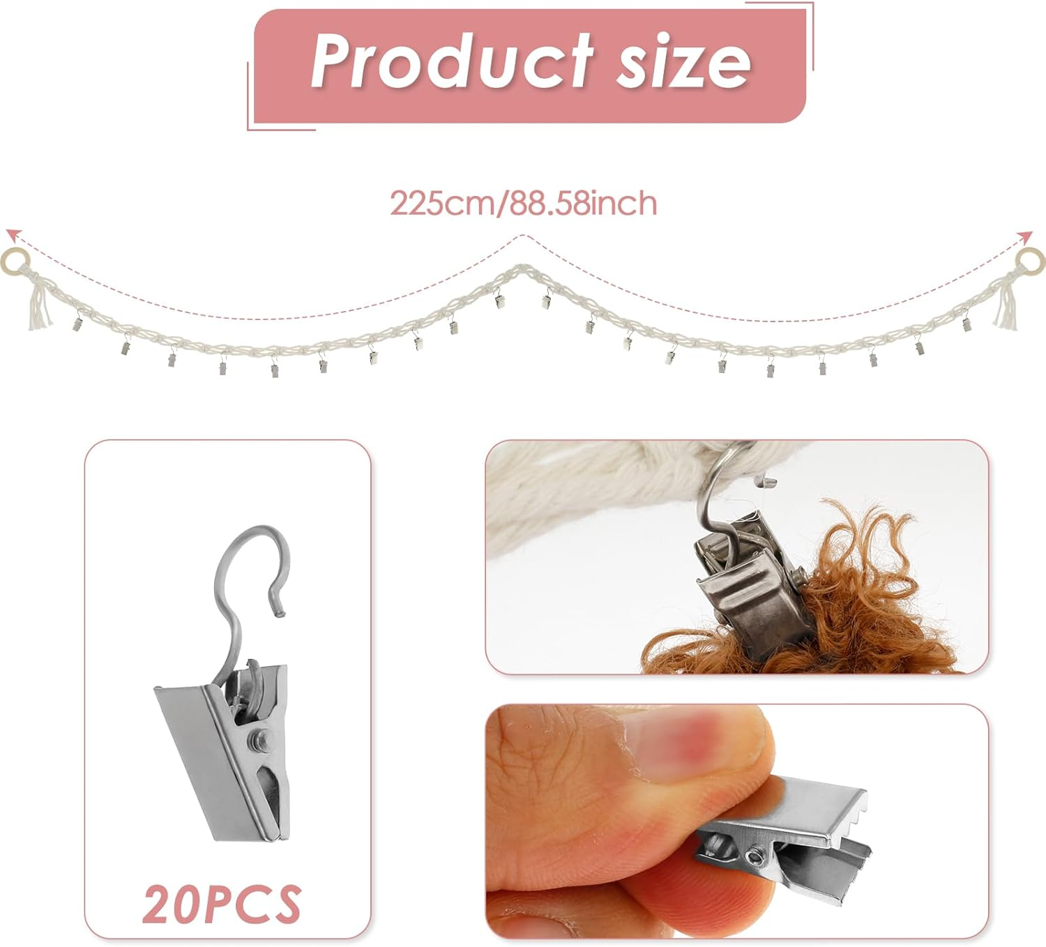 Stuffed Animals Storage Chain with Clips, Hanging Stuffed Animal Holder, Stuffed Animal Storage Hammock Corner,Boho Stuffed Animal Organizer Chain for Wall or Corner Nursery Play Room(1 PCS) - 2Pcs image number 2