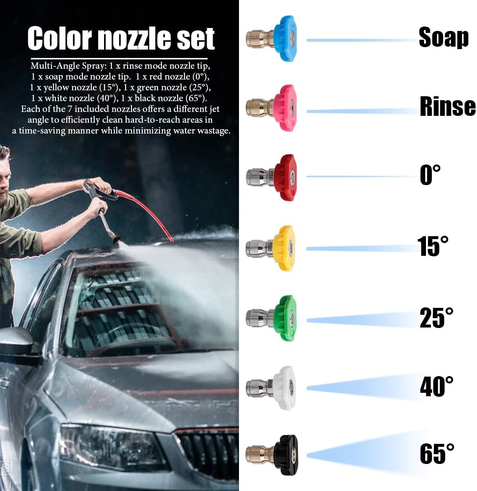Yakamoz Pressure Washer Nozzle Tip Set with Holder, 1/4 Inch Quick Connect 7 Nozzle Tips Multiple Degrees,4000 PSI image number 6
