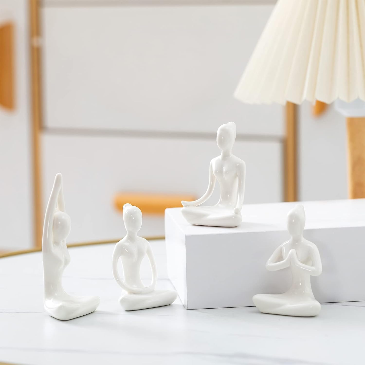 4Pcs Yoga Statues Women Zen Decor Figurines Meditation Table Decoration Sculpture Spiritual Accents Shelf Decorations for Home Living Room Bedroom Office White