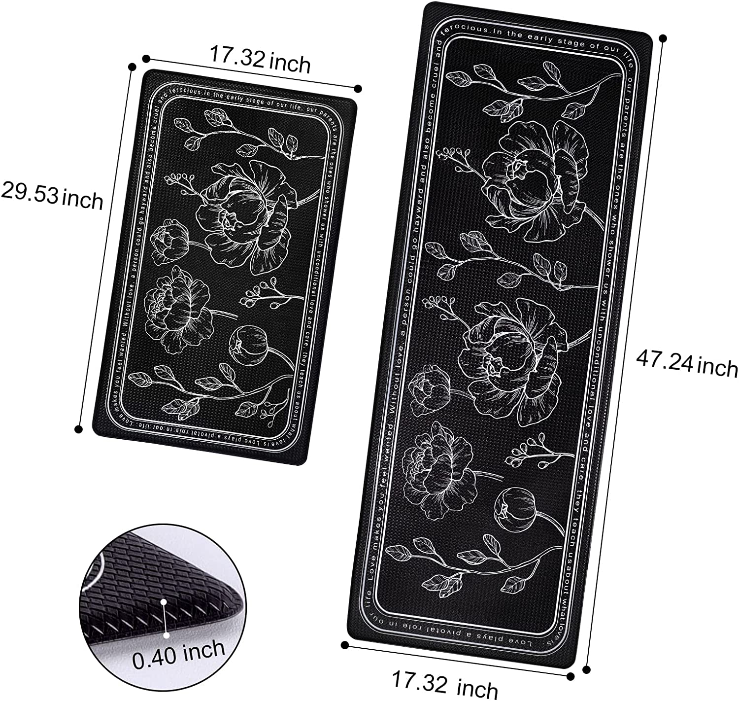 ROTTOGOON Kitchen Floor Mat Set of 2, Cushioned anti Fatigue Kitchen Mat 17"X47"+17"X29", Non-Slip Waterproof Kitchen Rug, Premium PVC Comfort Kitchen Mats and Rugs for Kitchen, Office, Home, Laundry image number 4