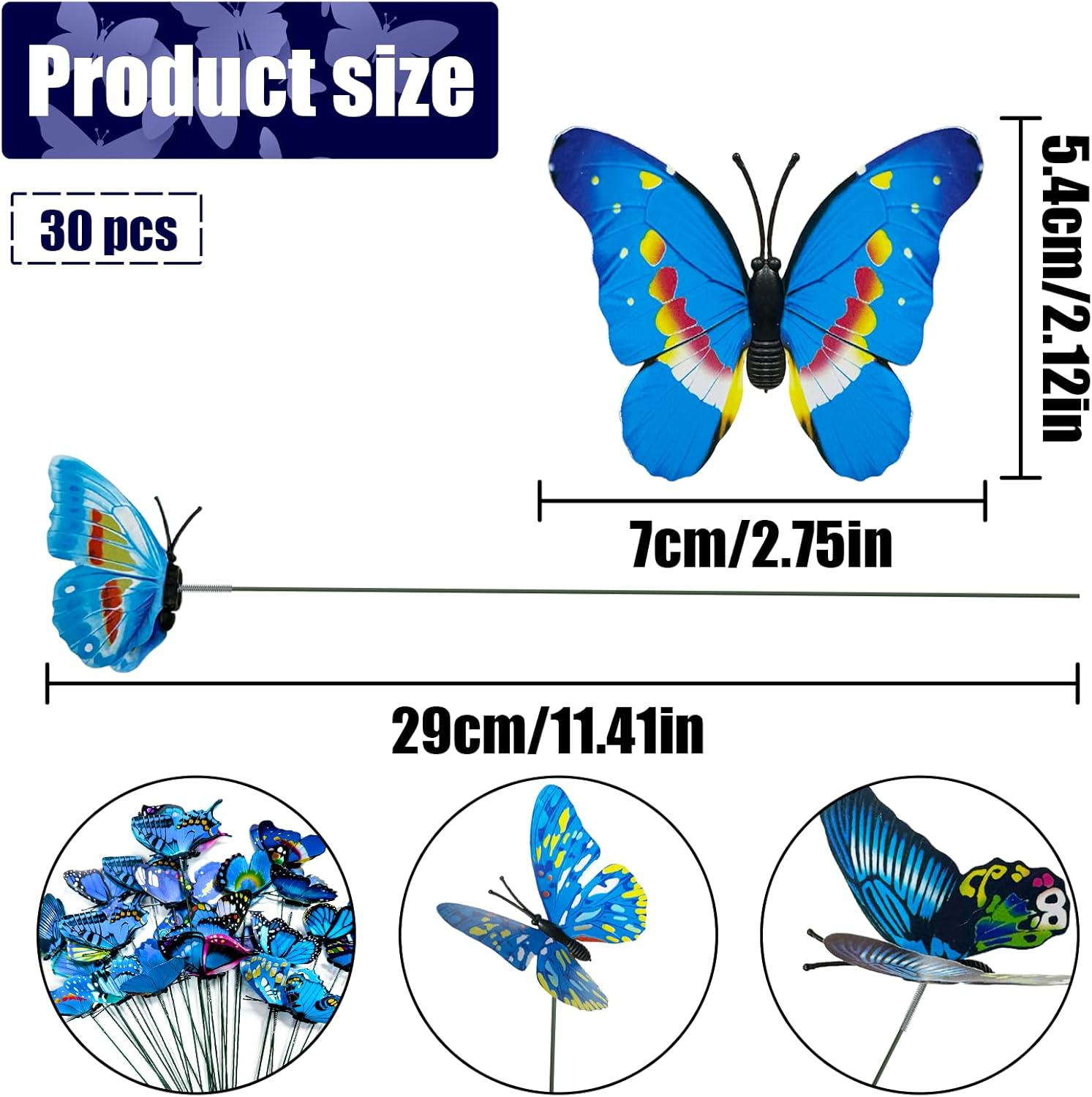 TEAONE Waterproof Butterflies Decoration, 30 PCS Garden Butterfly Sticks for Fence, Yard, Lawn, Patio (25 X 7Cm) image number 5