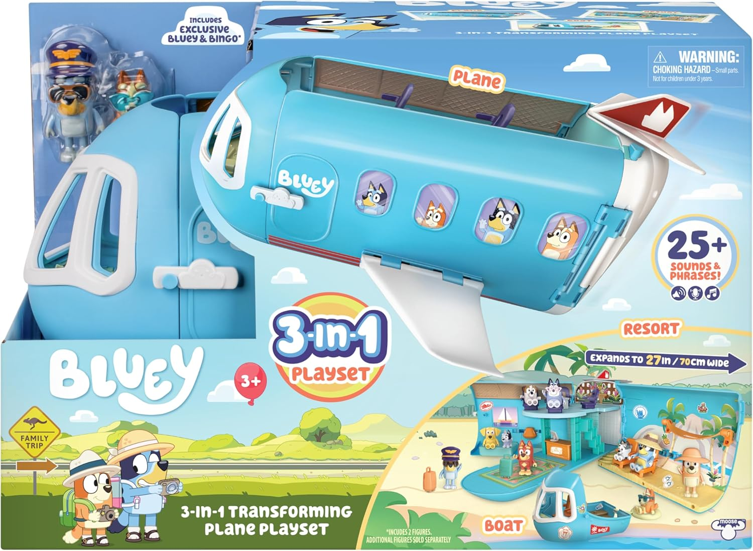Bluey 3-In-1 Transforming Plane Playset, Transforms from a Plane to a Resort and a Boat! Opens up to Expand Out to a 70Cm Wide Holiday Vacation Resort Playset, over 25 Sounds and Phrases image number 4