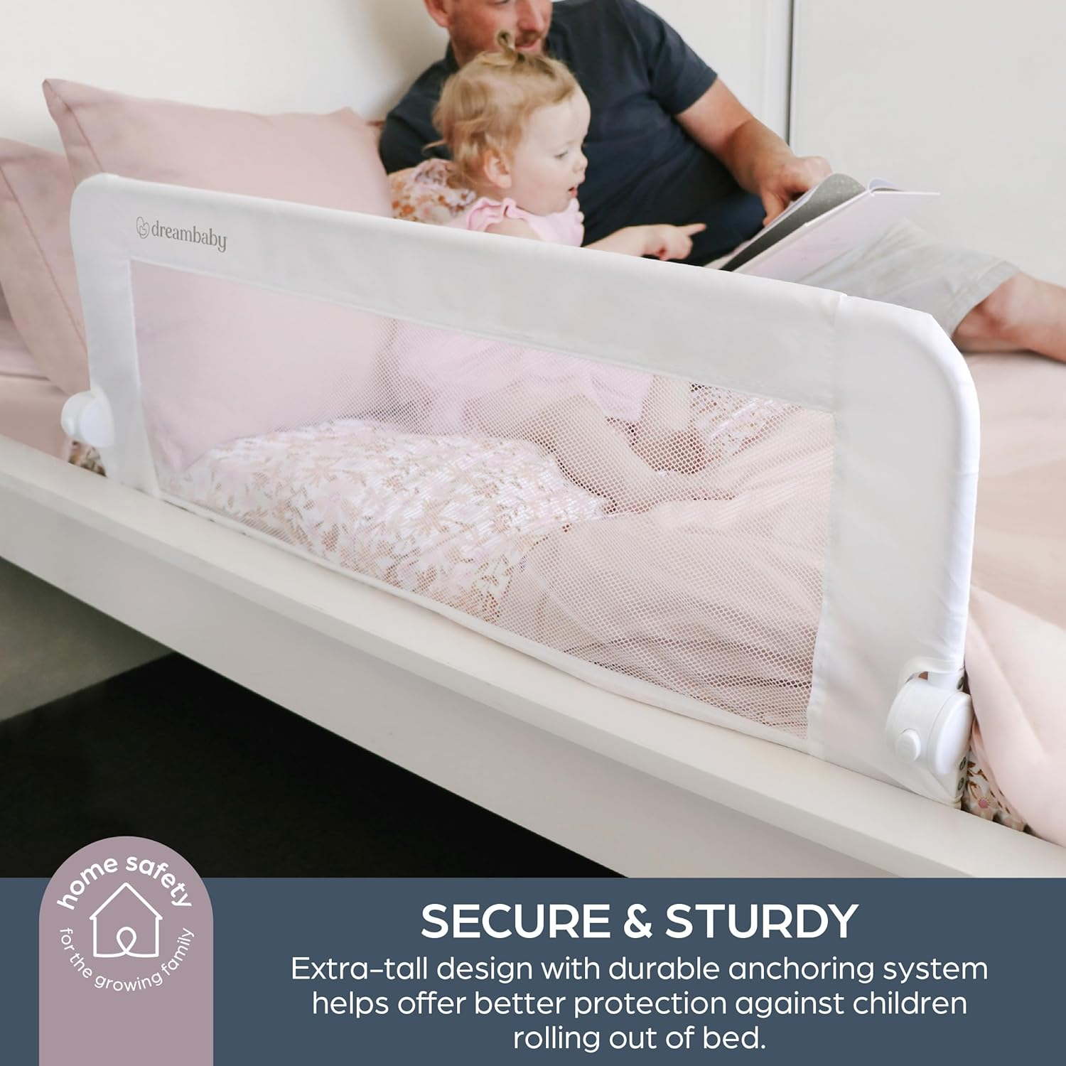 Dreambaby Maggie Toddler Bed Rail Guard - Foldable & Portable Bed Rails Safety Barrier - Suitable for Recessed and Flat Bed Bases up to King Size Mattress - 110Cm Wide X 50Cm Tall - White image number 3
