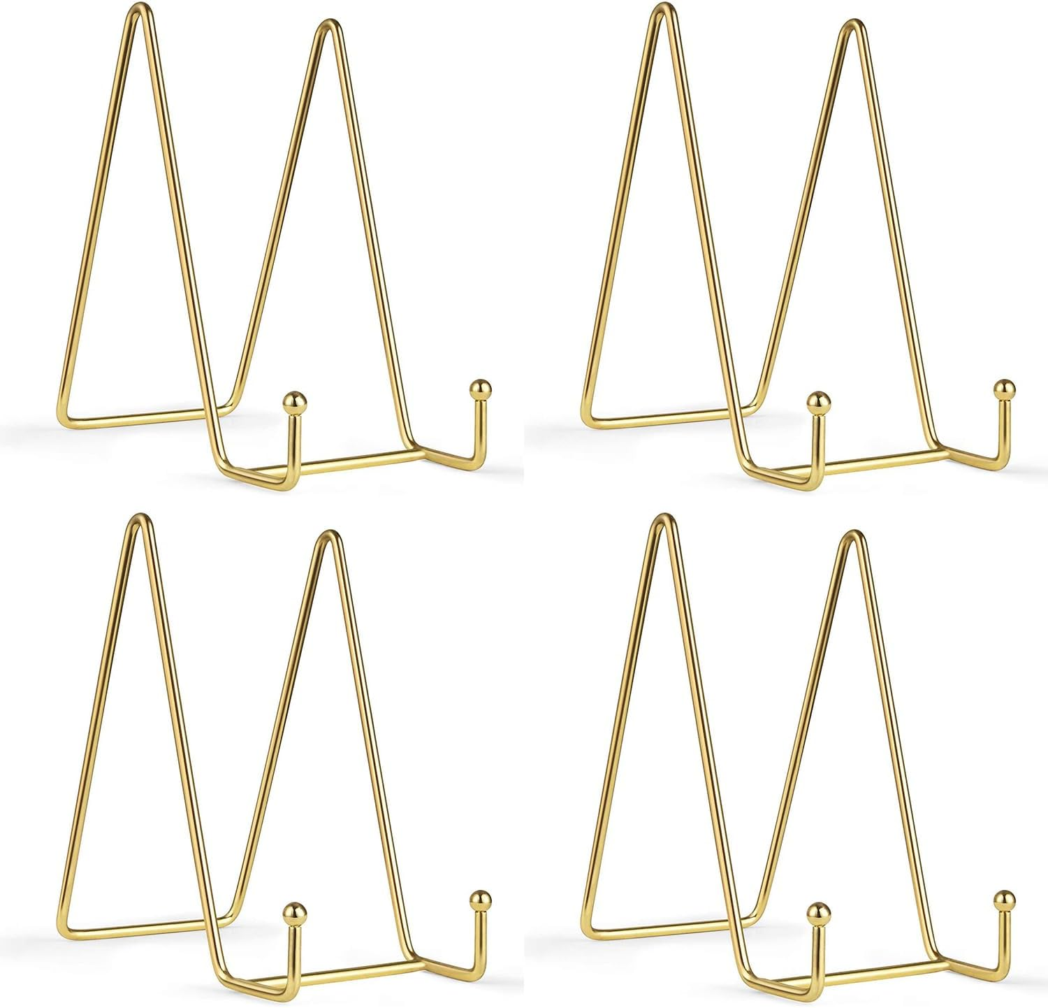 Roczential 4 Pack 6'' Display Photo Stand, Decorative Plate Display Stand, Book Display Stand Tabletop Art Decorative Trays(Gold)