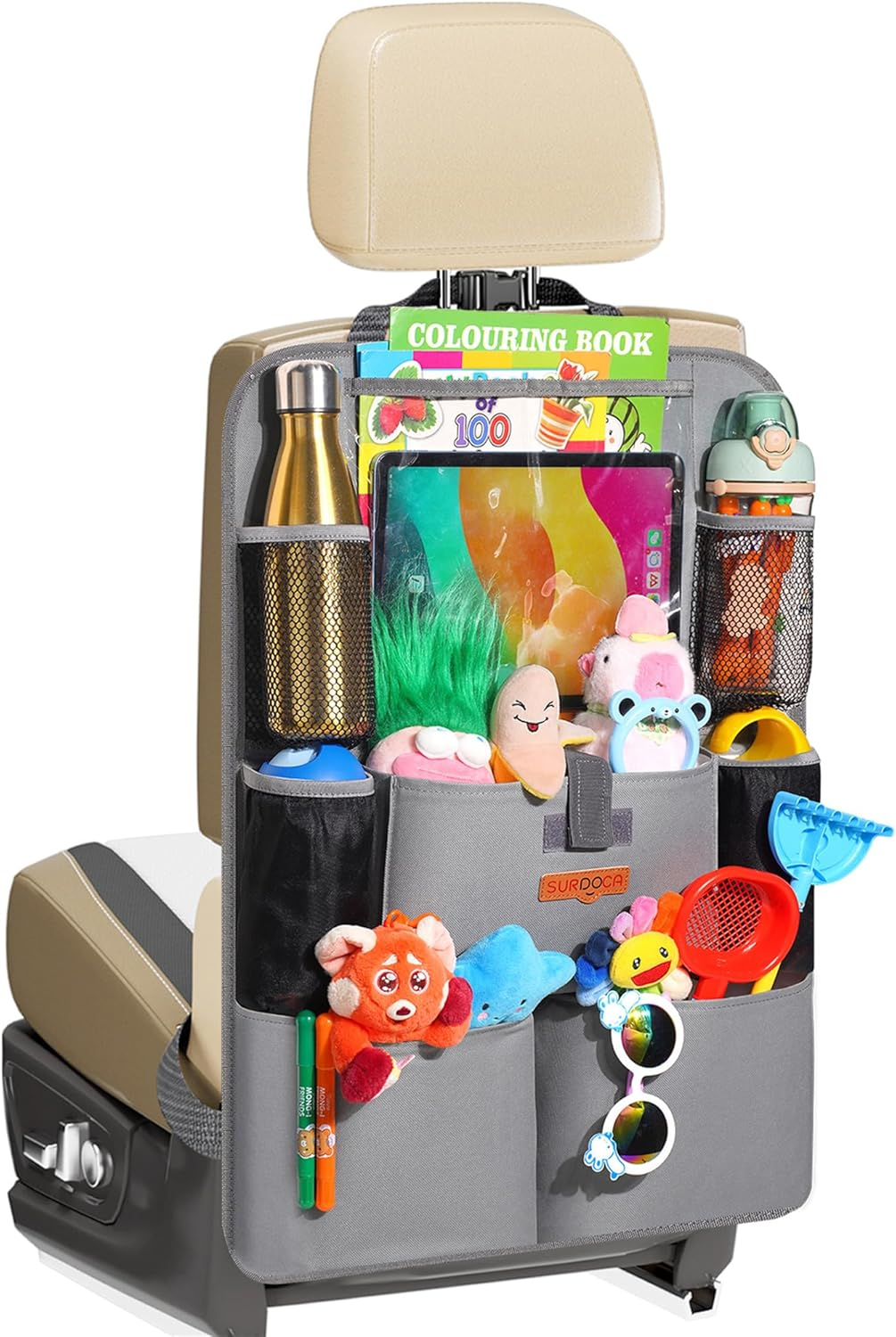 SURDOCA Car Organizer, 4Th Generation Enhanced Car Seat Organizer with 11'' Pvc-Free Tablet Holder, 8 Pockets, Road Trip Essentials for Kids,Car Seat Back Storage Organizer, Gray, 1Pc image number 6