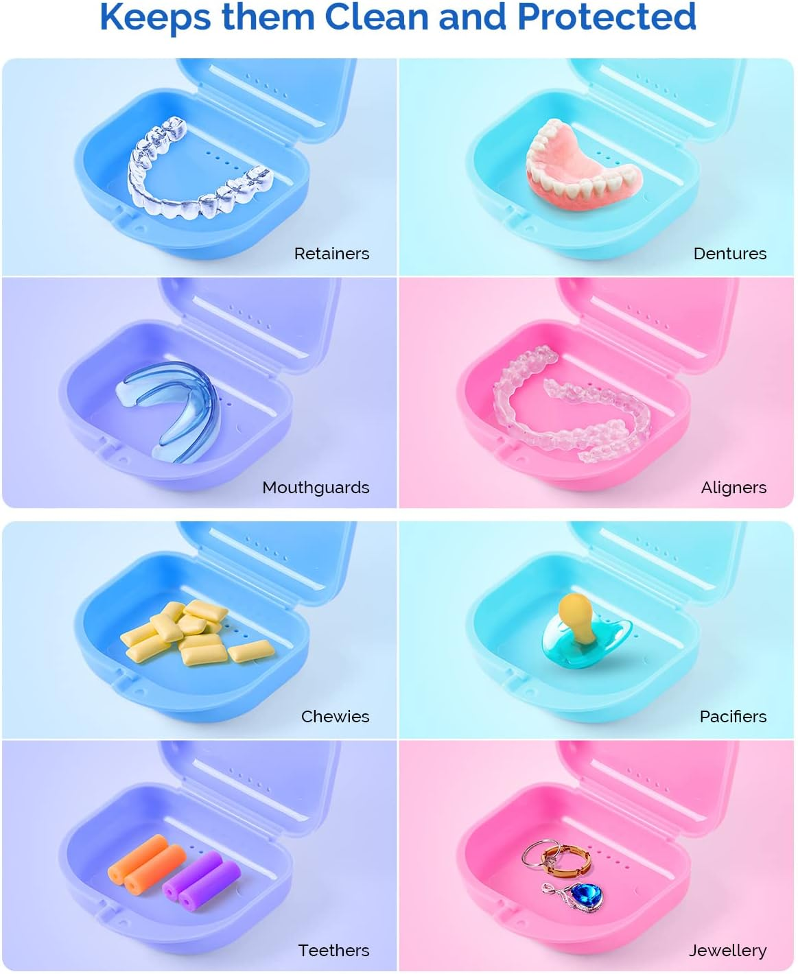 JMU Retainer Case with Vent Holes, Orthodontic Retainer Case Mouth Guard Case with Tight Snap Closure, Light Blue