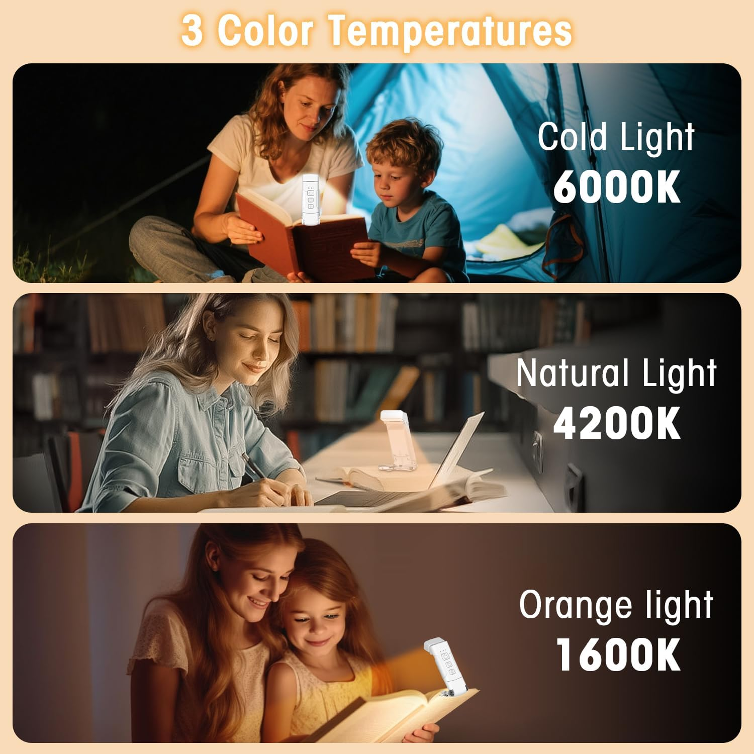 USB Rechargeable Book Light, Portable Clip-On 9 LED Reading Light, 5 Brightness & 3 Eye-Protecting Modes, Long Battery Life, Flexible Reading Lamp for Readers (White)