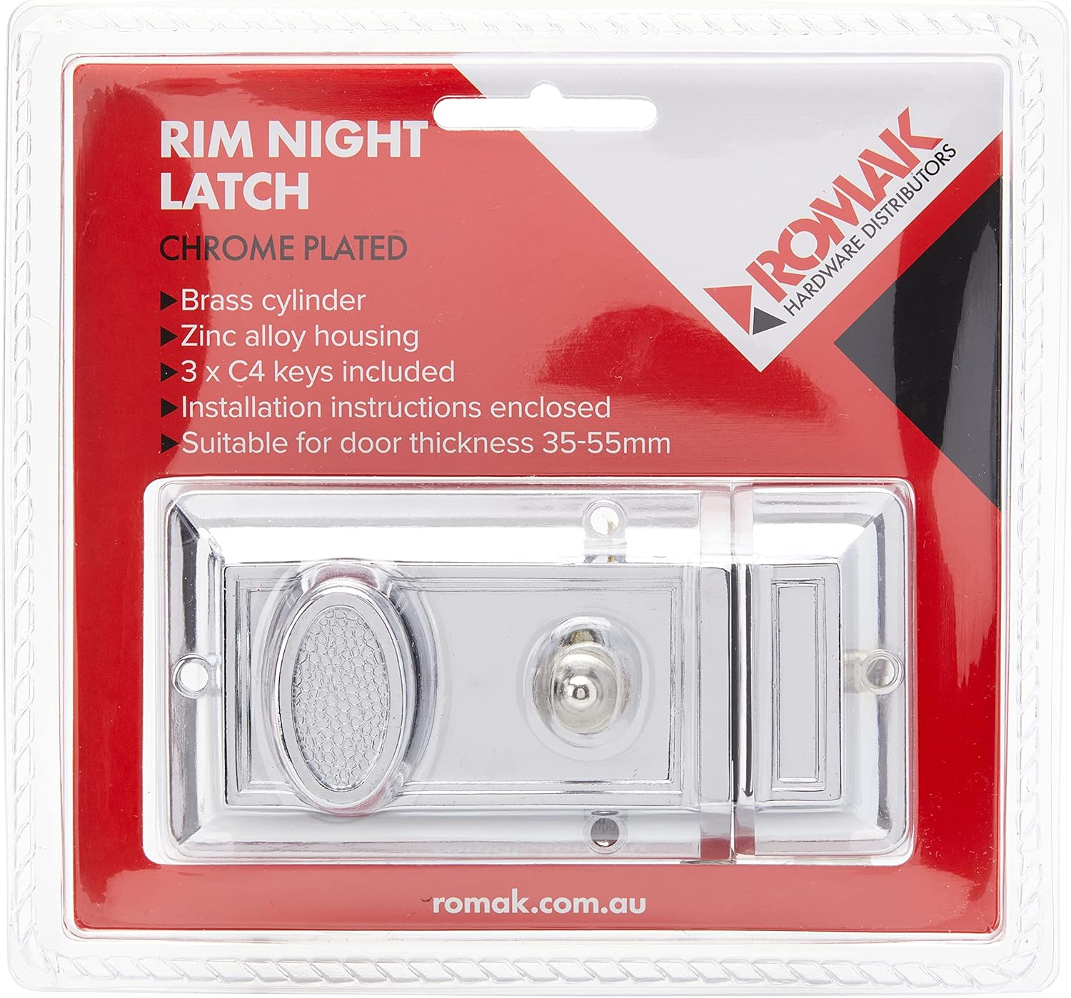 Romak 624090 Rim Night Latch, Chrome Plated