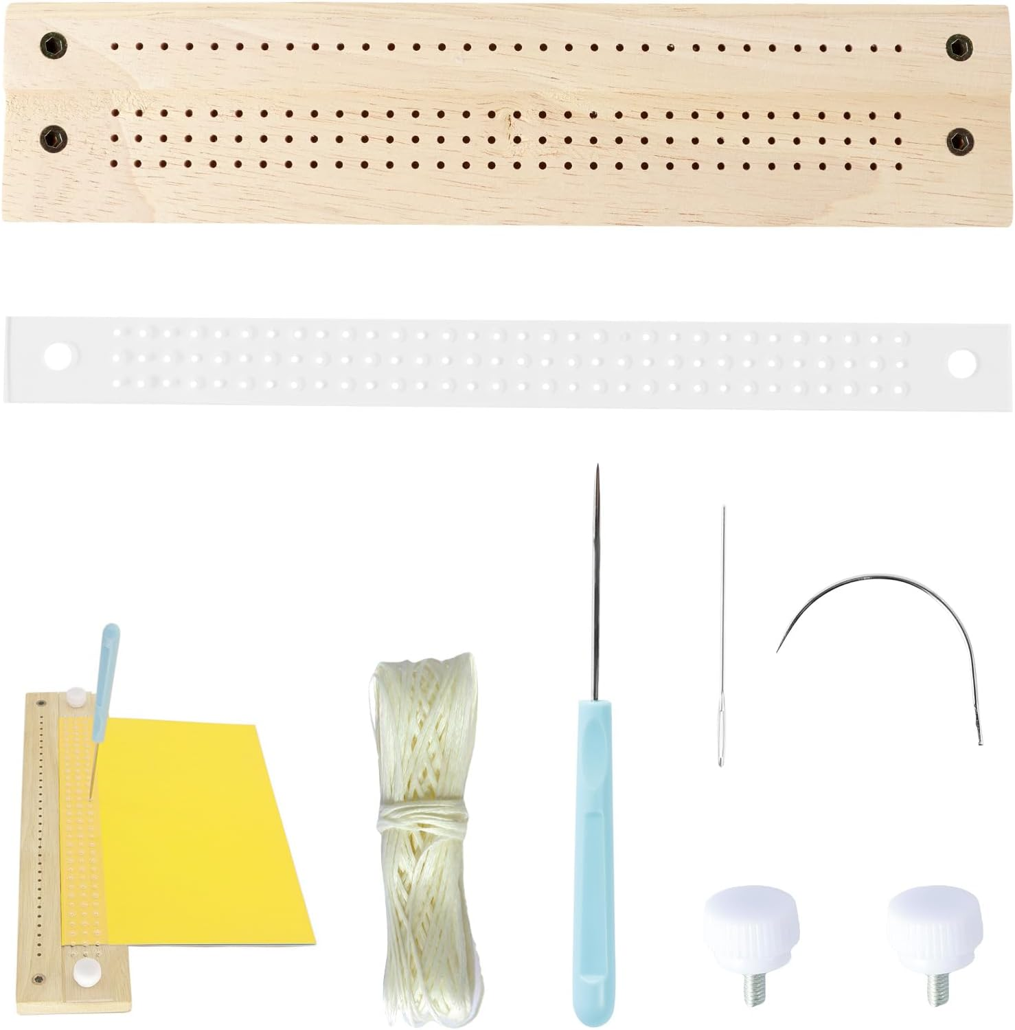 Abizarch Bookbinding Tools Set Wooden Signature Punching Tools Handmade Book Binding Punch Guide Tool with Awl Curved and Straight Needle Bookbinding Supplies for DIY Crafts Journals Scrapbooking ZHAZ image number 5