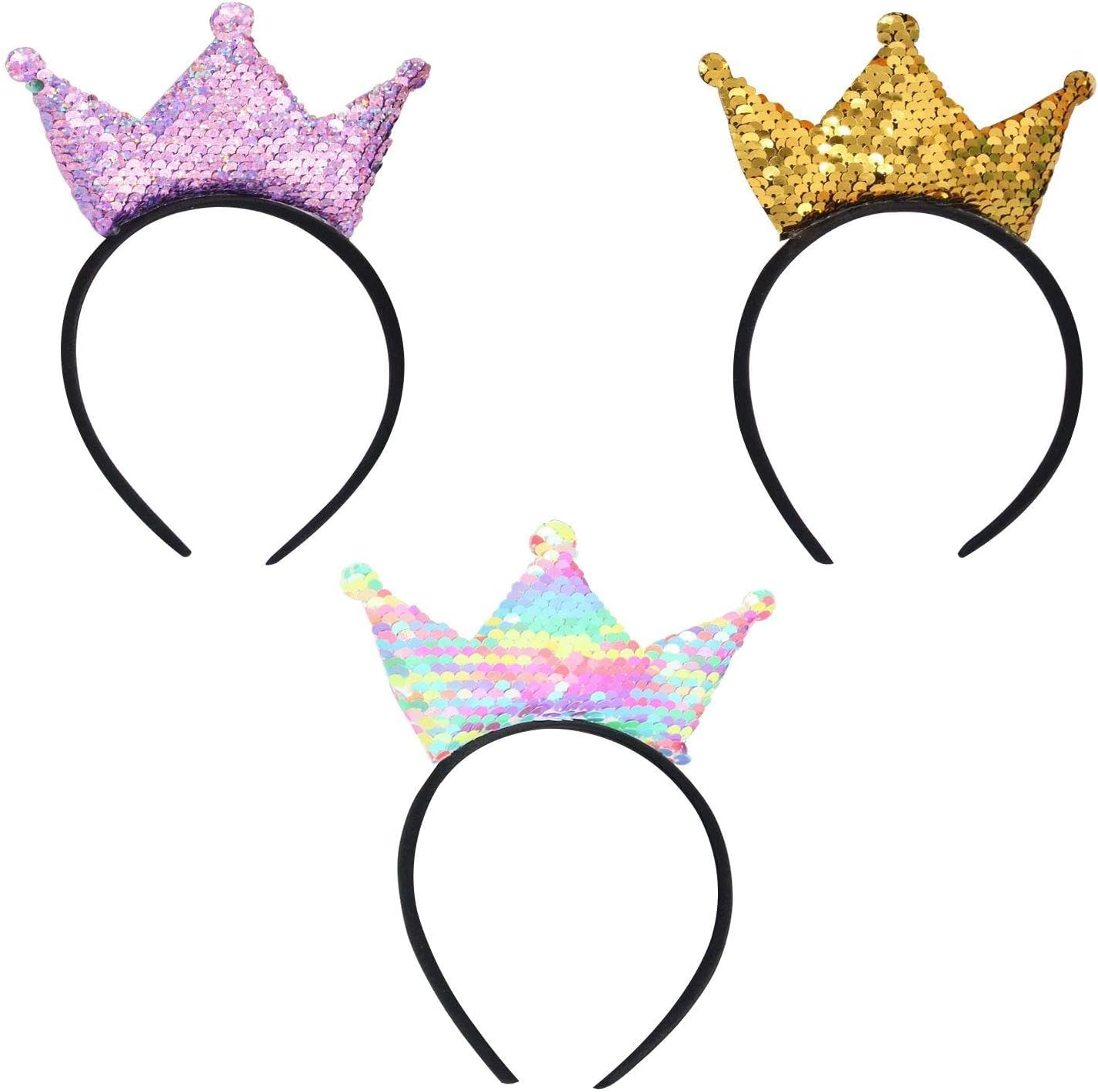 3 Pieces Crown Headband, Sequin Headband, Cute Cartoon Band, Girls Headband, Party Headband, Clothing Accessories image number 3