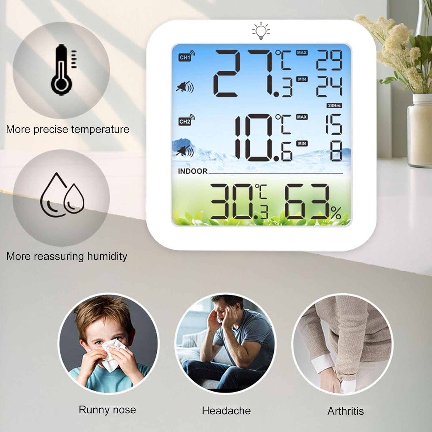 Wireless Digital Thermometer Hygrometer Large LCD Display Fridge Freezer Cold Storage Temperature Indoor Outdoor Temperature Sensor 328Ft Range image number 1