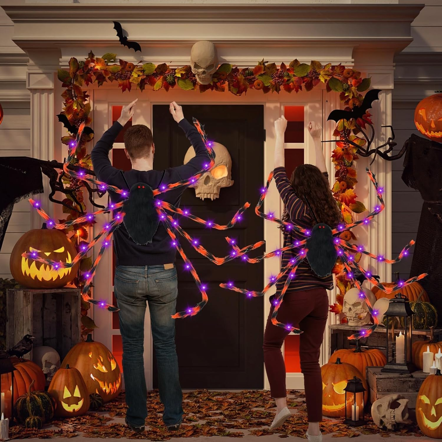 Halloween Glow-In-The-Dark Tattoo Stickers (4 Sheets), DIY Light-Up Headband & LED Spider Backpack for Halloween Makeup Trick or Treat Party Favor, Garden Indoor Decor(B) image number 3