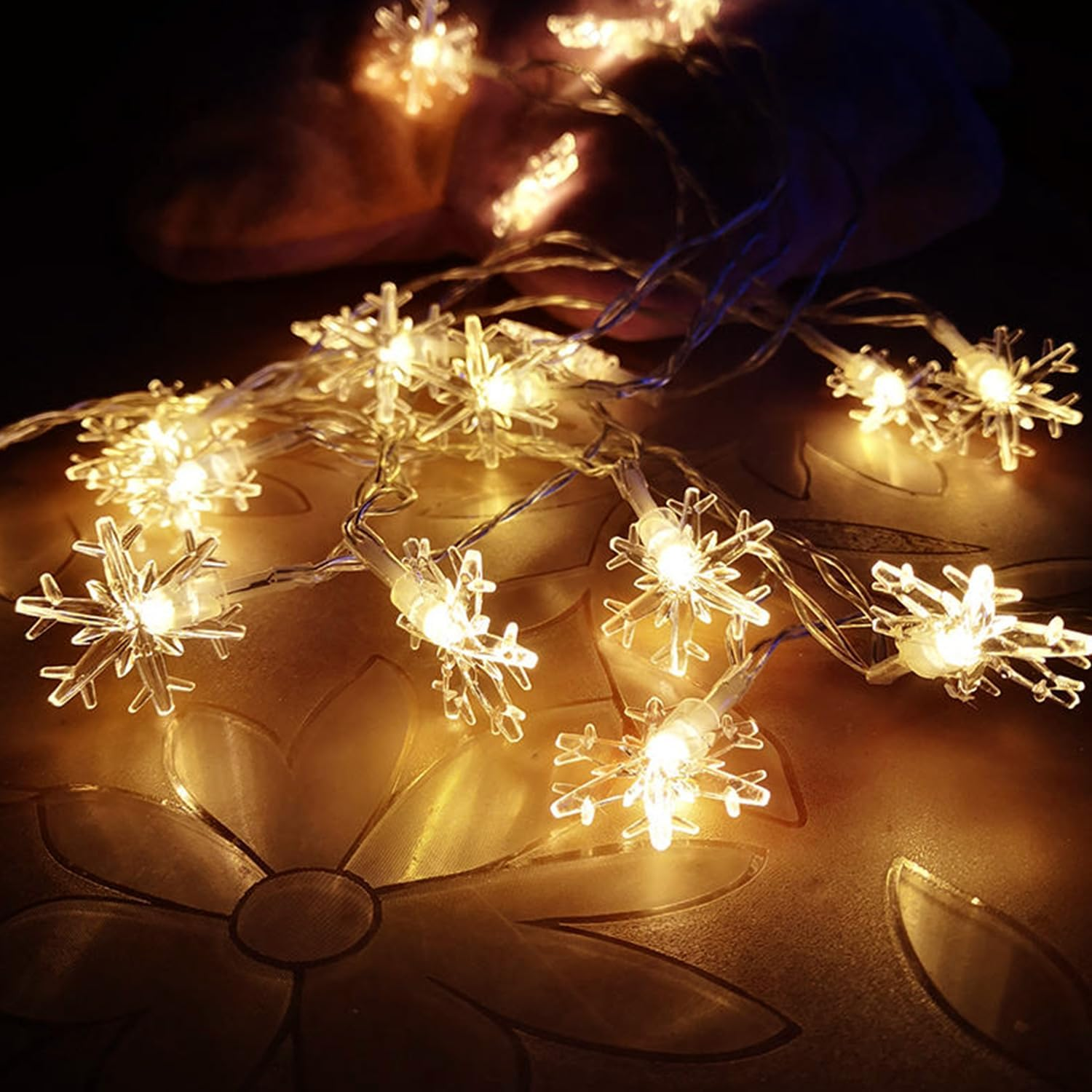 Christmas Fairy Lights, 10 M/33Ft 80 LED Snowflake String Lights Battery Operated with Remote Timer 8 Mode Hanging for Indoor Outdoor Bedroom Home Party Xmas Tree Decorations - Warm White image number 2