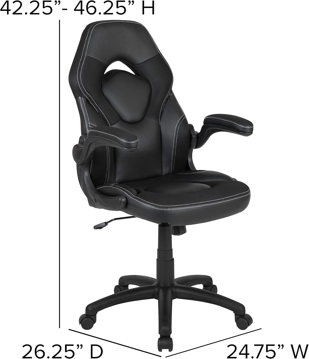 Flash Furniture X10 Gaming Chair Racing Office Ergonomic Computer PC Adjustable Swivel Chair with Flip-Up Arms, Black Leathersoft
