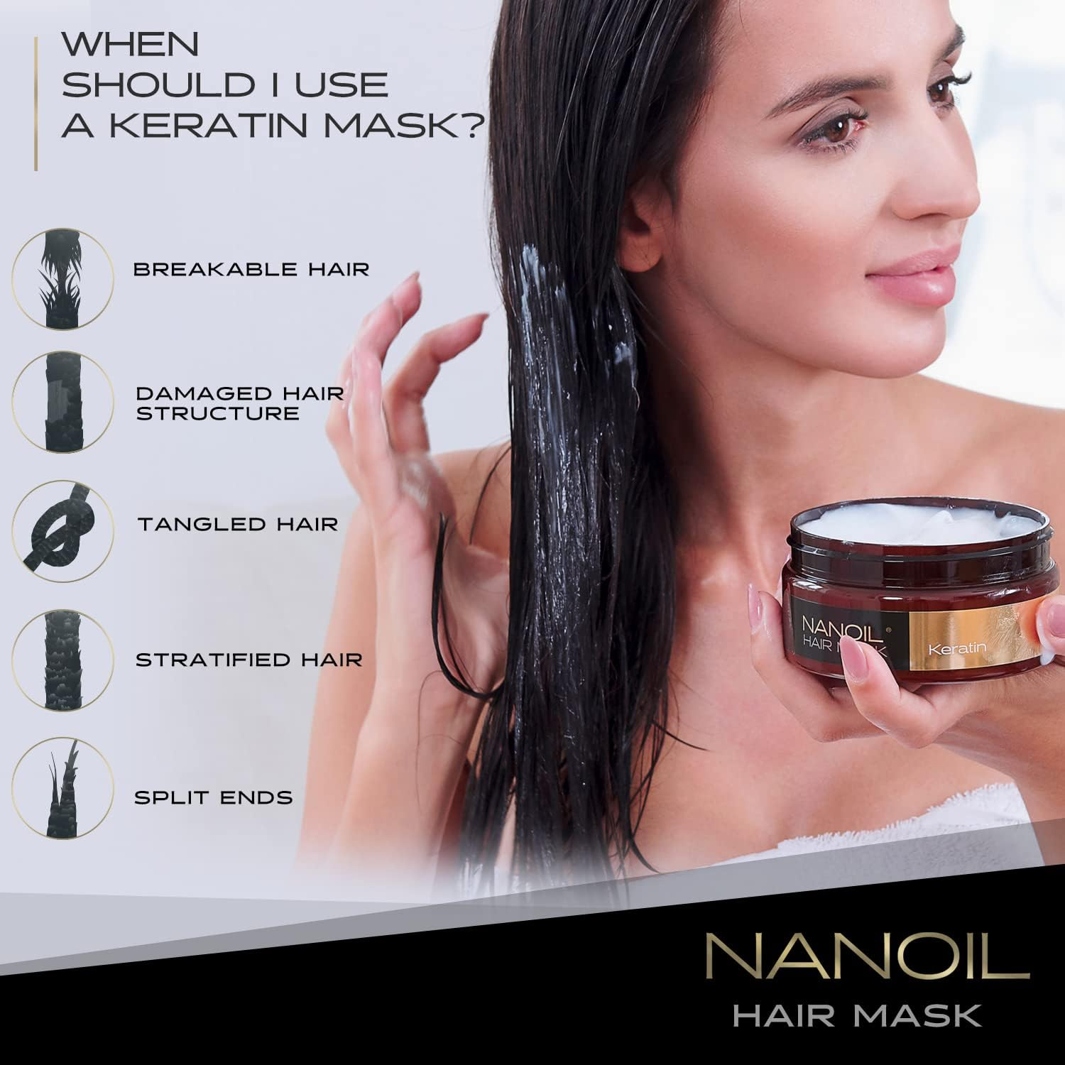 Hair Mask with Keratin Nanoil Keratin Hair Mask 300 Ml - Professional Care for Damaged Hair, the Mask Regenerates and Strengthens Damaged Hair image number 3