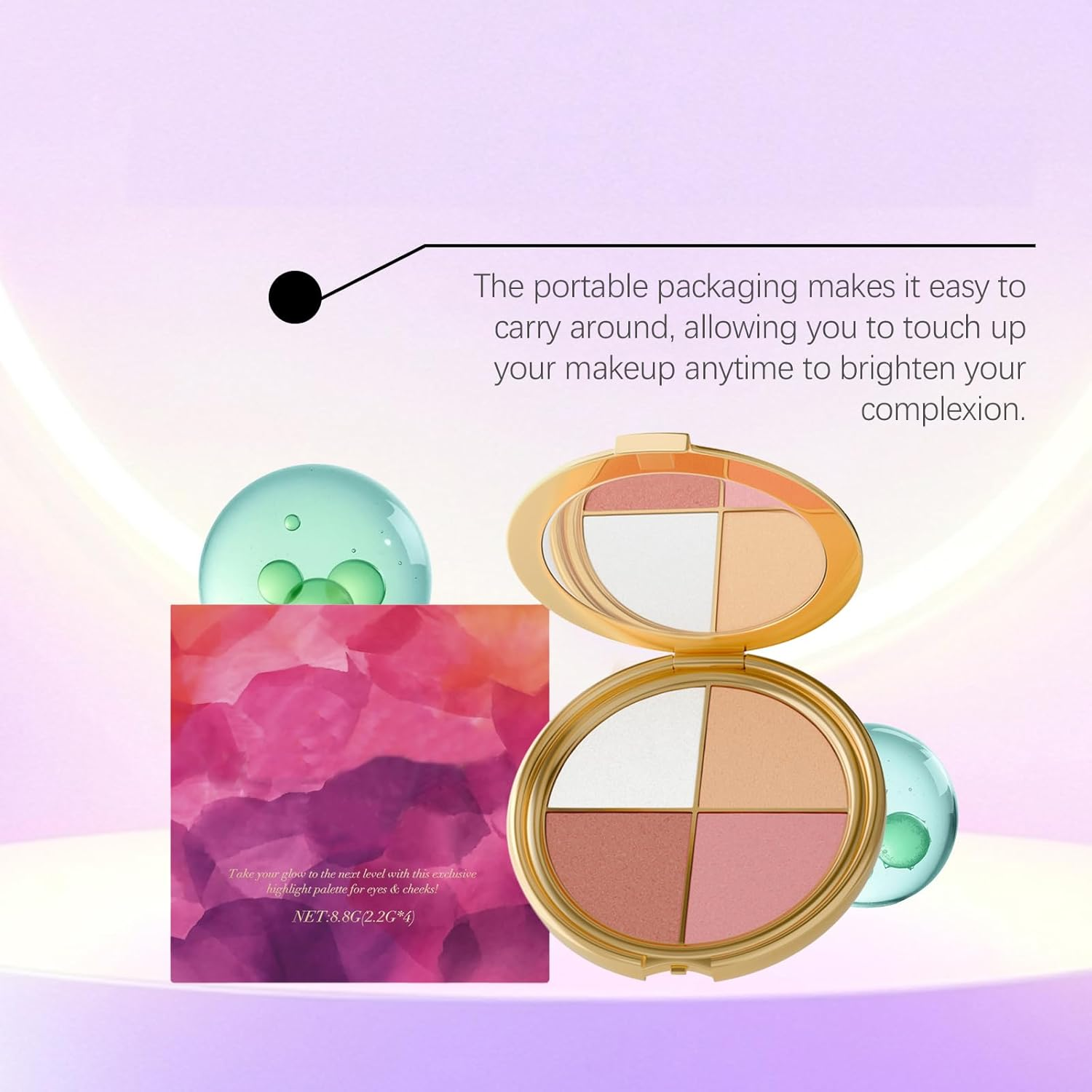 Highlighting Eye&Cheek Palette - Eyeshadow and Highlighter Makeup, 4-In-1 Highlight Shades Makeup for Blush, Silky Smooth and Easy-Blending, Natural Glow Contour Powder, for Cheeks and Eyes (2Pcs) - 4Pcs image number 4