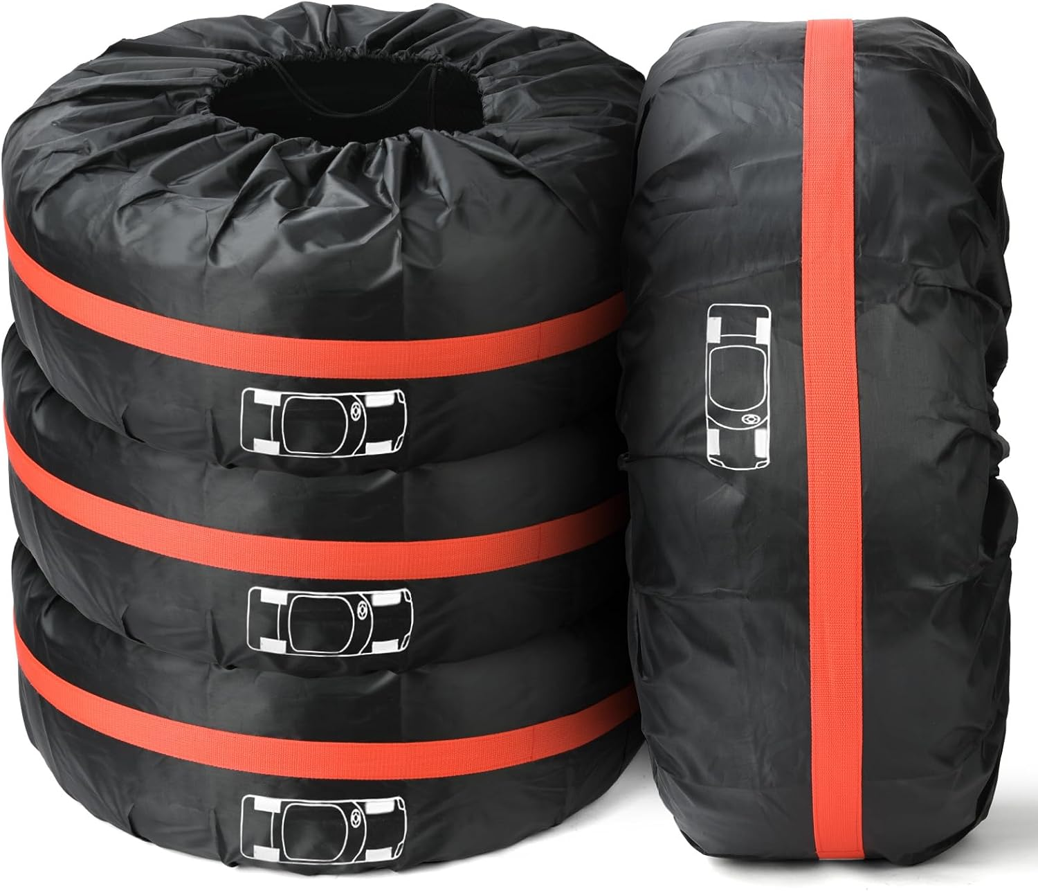 Adiwo Car Spare Tire Covers 4 Pack, 13-18 in Tyre Bag Set, Diameter 66Cm Wheel Protection Cover, Tyre Bags with Handle, Waterproof Dustproof Auto Spare Tires Storage Bags for Car UV SUV Truck, S image number 6