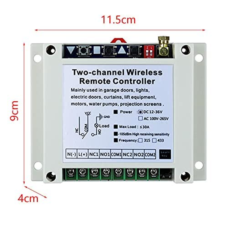 Wireless Control Switch DC 12V 24V 36V Motor Forward and Reverse Switch, 2 Channel 30A Relay Remote Control Learning Switch Use for Garage Doors, Window, Motor & More image number 4