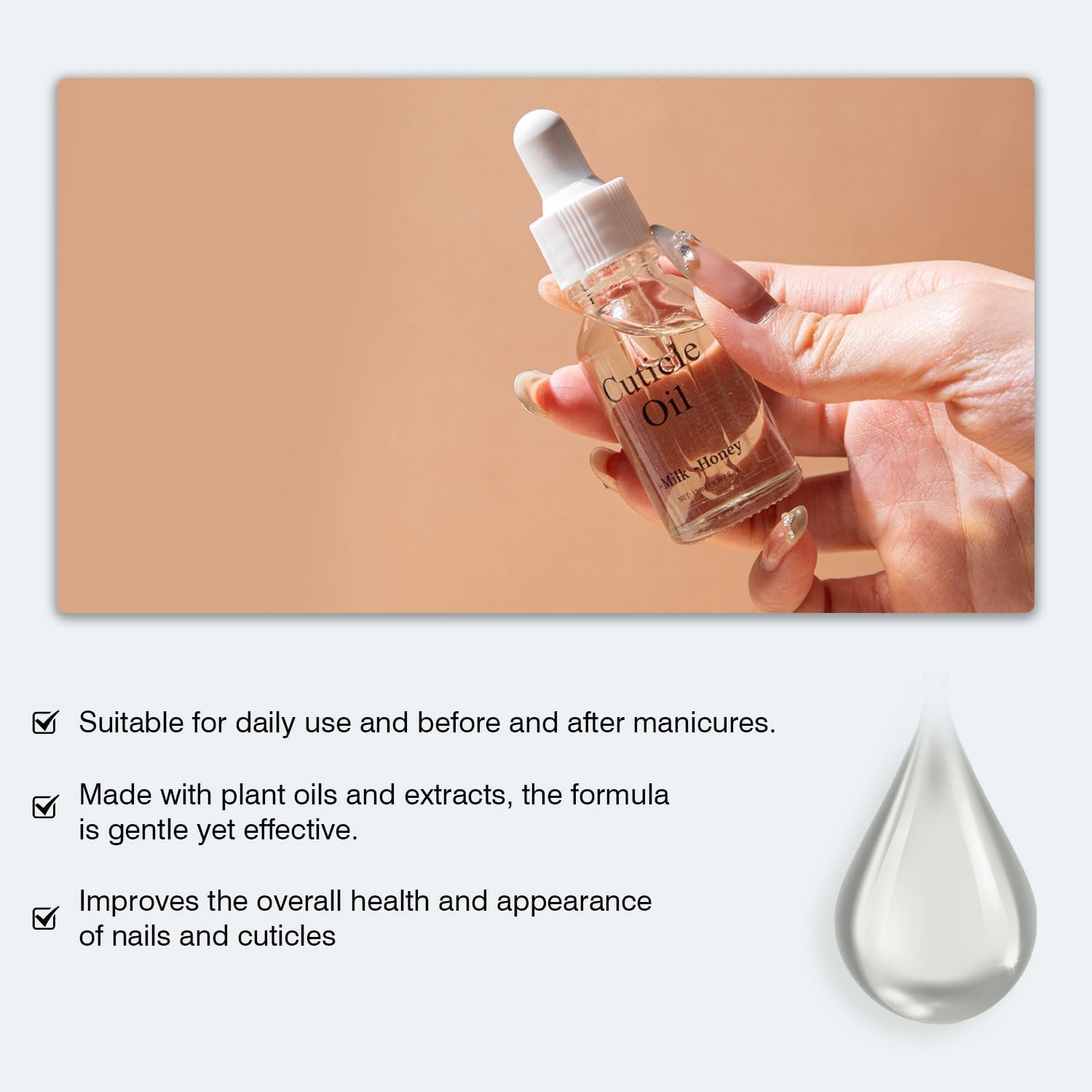 Milk & Honey Cuticle Oil, 15Ml Nail Nourishing Treatment, Glass Dropper Bottle image number 5