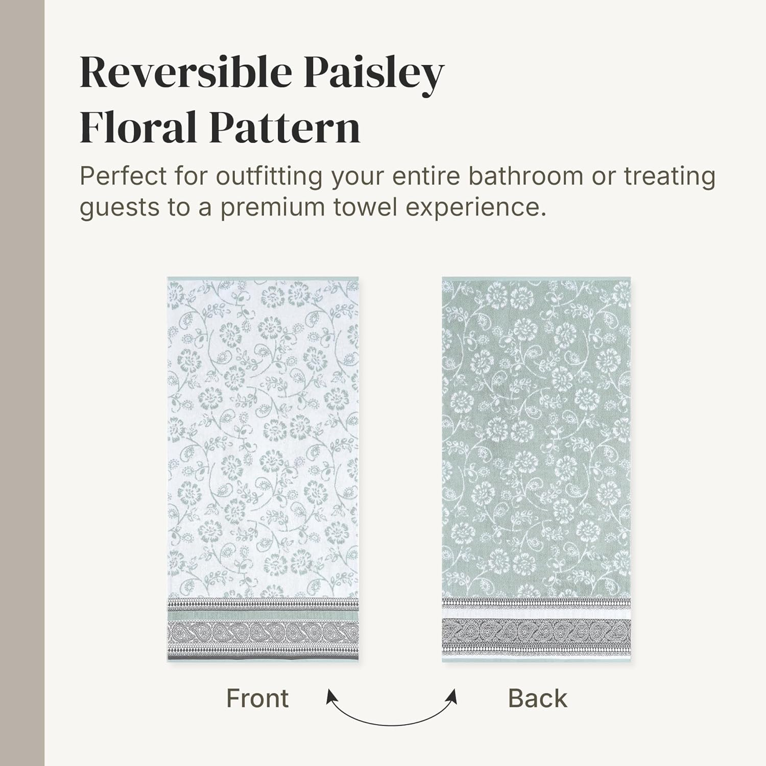 Modern Threads 6 Piece Set, 2 Bath Towels, 2 Hand Towels, 2 Washcloths Yarn Dyed Jacquard/Solid Towel Set Ophelia Dark Sage image number 5