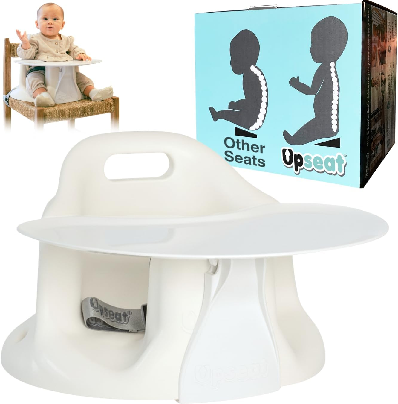 Upseat Baby Floor Seat Booster Chair for Sitting up with Removable Tray for Meals and Playtime, Developed with Physical Therapists for Safe and Healthy Hip Development and Posture (Pink)