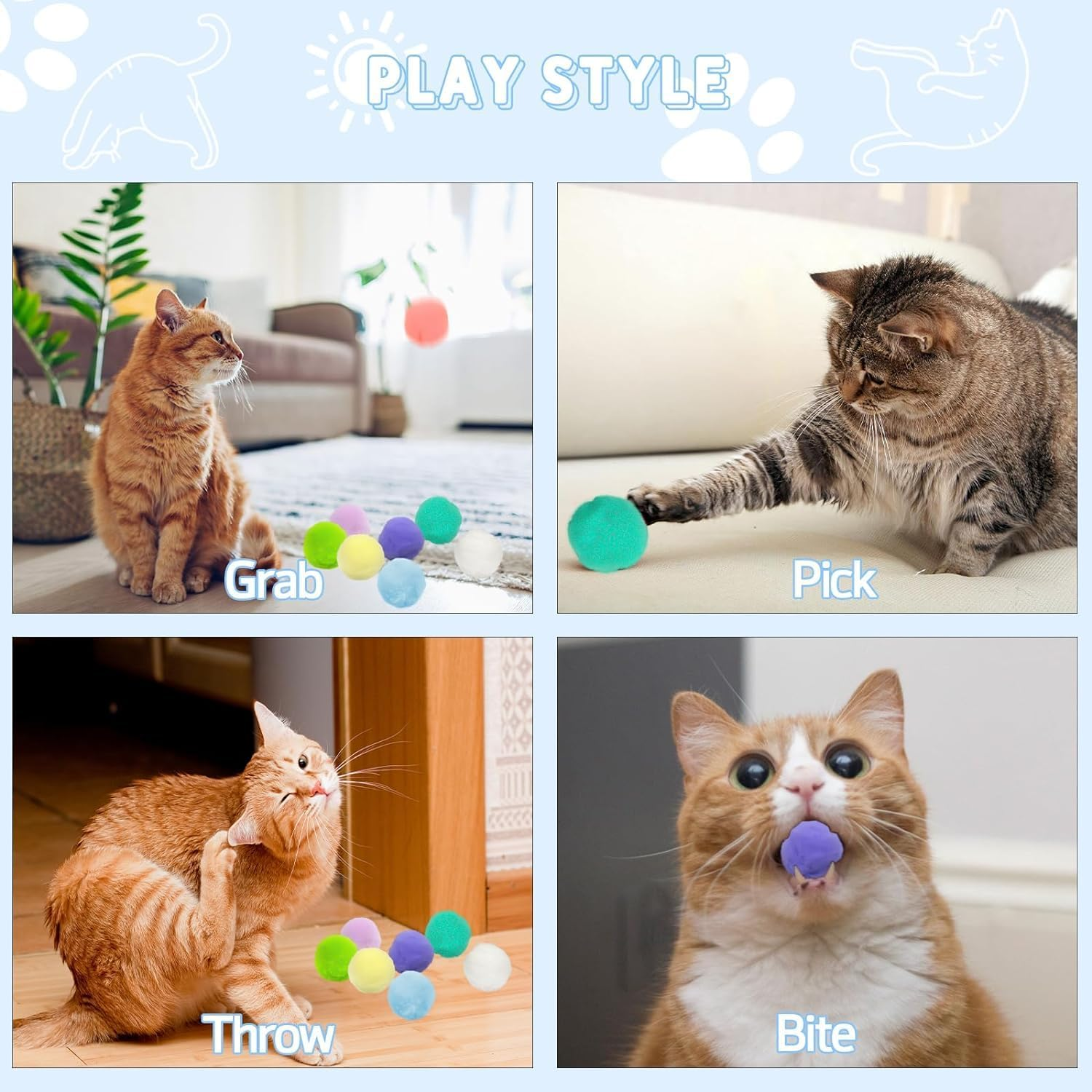 Cat Ball Toy Launcher Gun, 50Pcs Cat Balls with 1 Gun Toy, Cat Toys for Bored/Interactive Indoor Adult Cats, Plush Fuzzy Balls Launcher Cat Toy, Cat Fetch Toy Gun Shooter image number 6