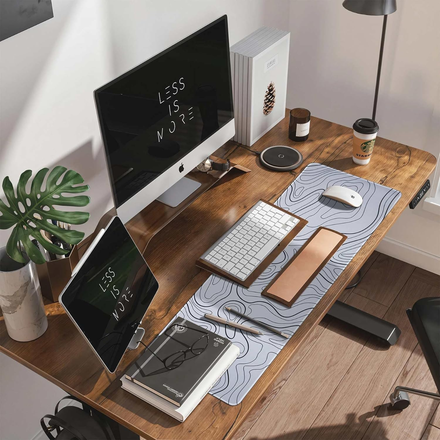 DAWNTREES 140X60Cm Mouse Pad,Gaming Mouse Pad Keyboard Pad, Topographic Desk Pad Black and White Mouse Mat for Keyboard with Anti-Slip Rubber Base. (White Topographic, 140X60Cm) image number 5