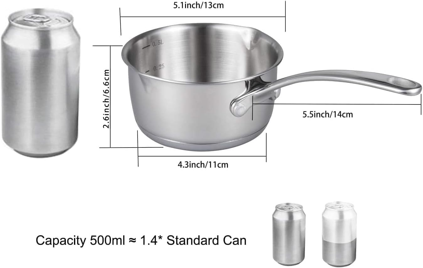 IMEEA 500Ml Butter Warmer 18/10 Tri-Ply Stainless Steel Saucepans with Dual Pour Spouts Heavy Duty 0.5-Quart image number 1