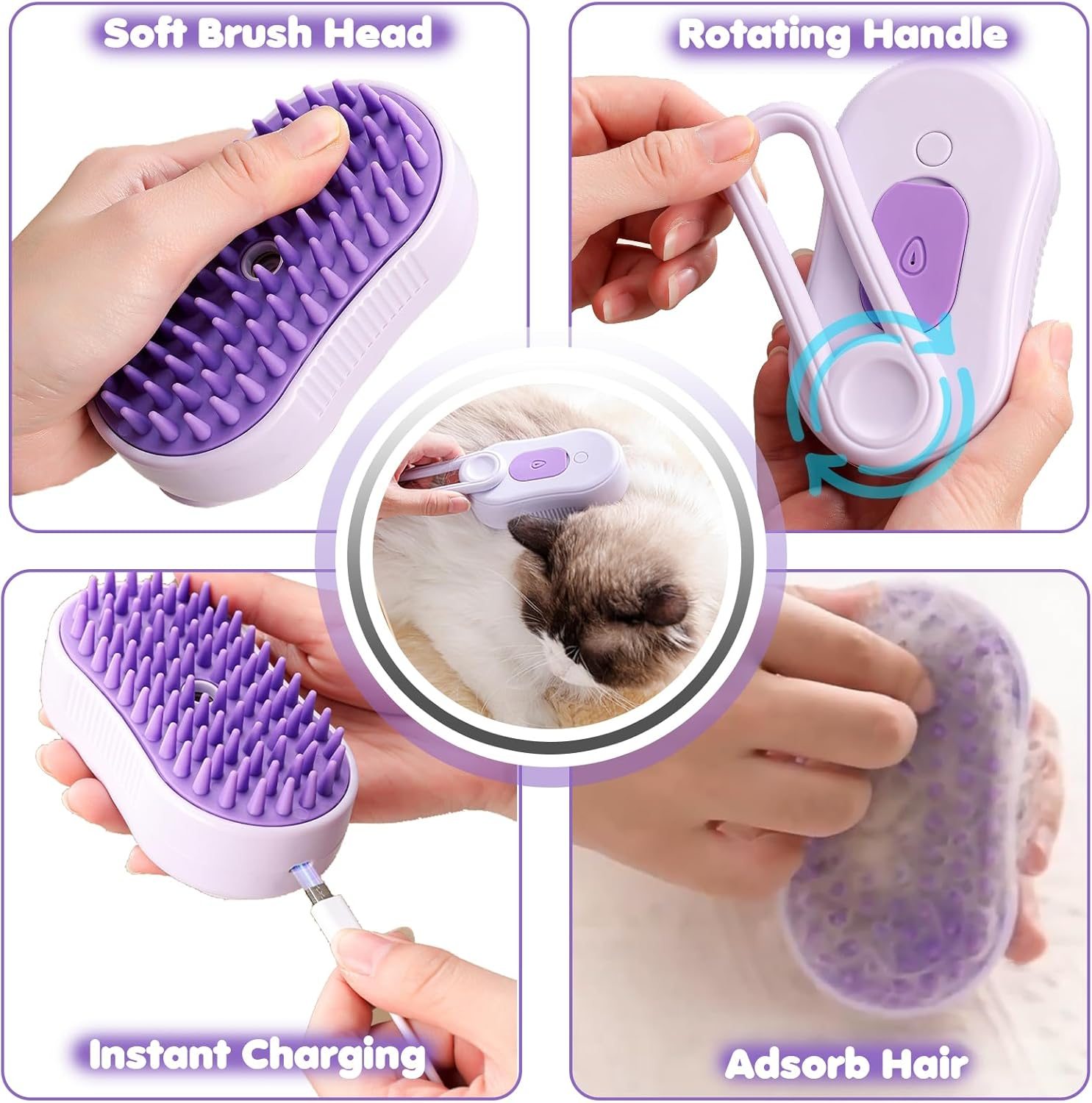 DONGTATA 3-In-1 Cat Steam Brush Cat Steamer Cat Brush Cat Spray Massage Comb Cat Massage Brush Eliminate Flying Hair for Cat and Dog Pet Brush image number 1