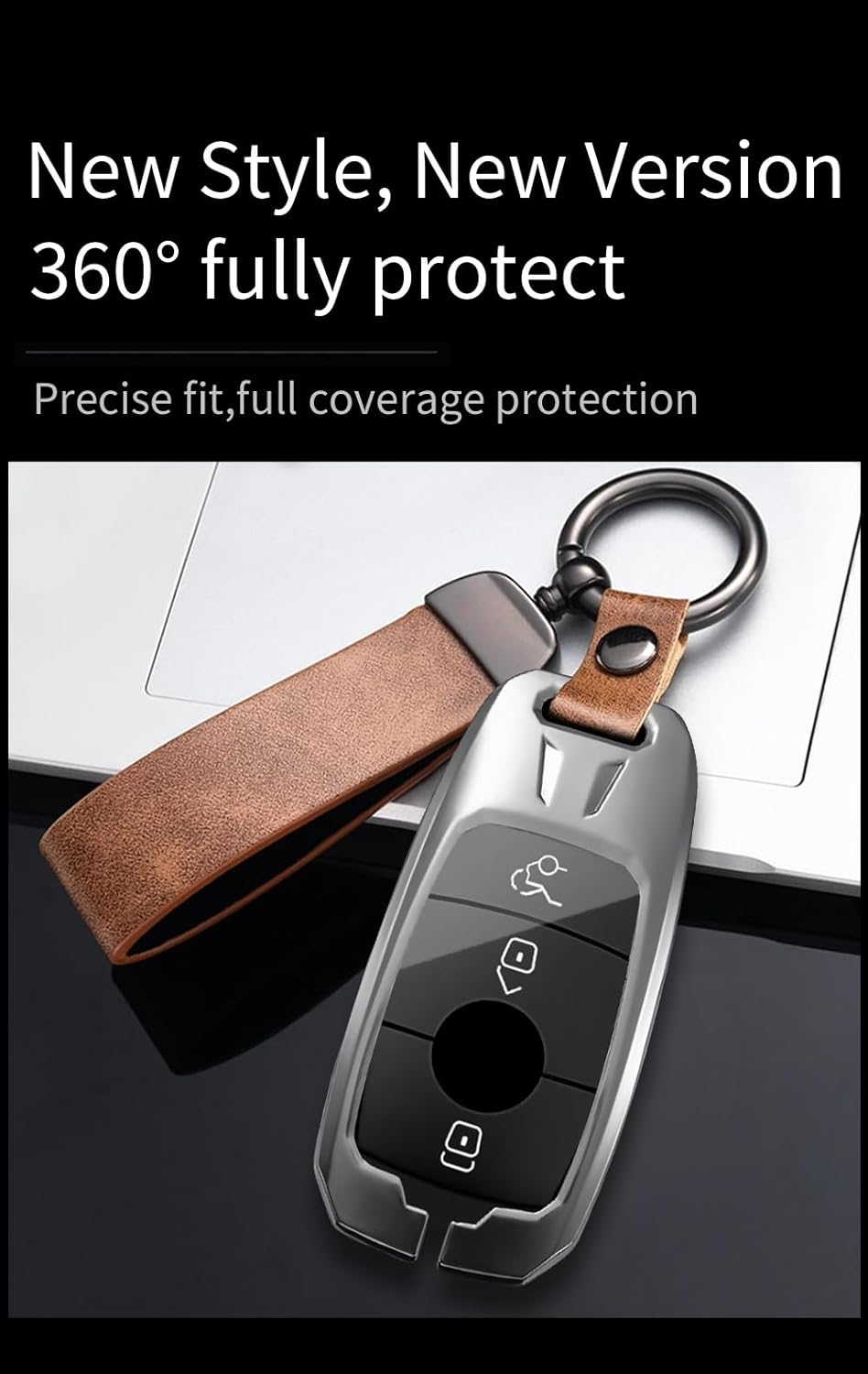 Ontto Metal Leather Car Key Fob Cover Fit for Mercedes Benz A/B/C/E/G/S Class GLA GLC GLE GLK GLS CLA CLE CLS AMG E200 W177 Smart Key Holder Case Keyring Shell Bag Keychain Auto Accessories Black B image number 5