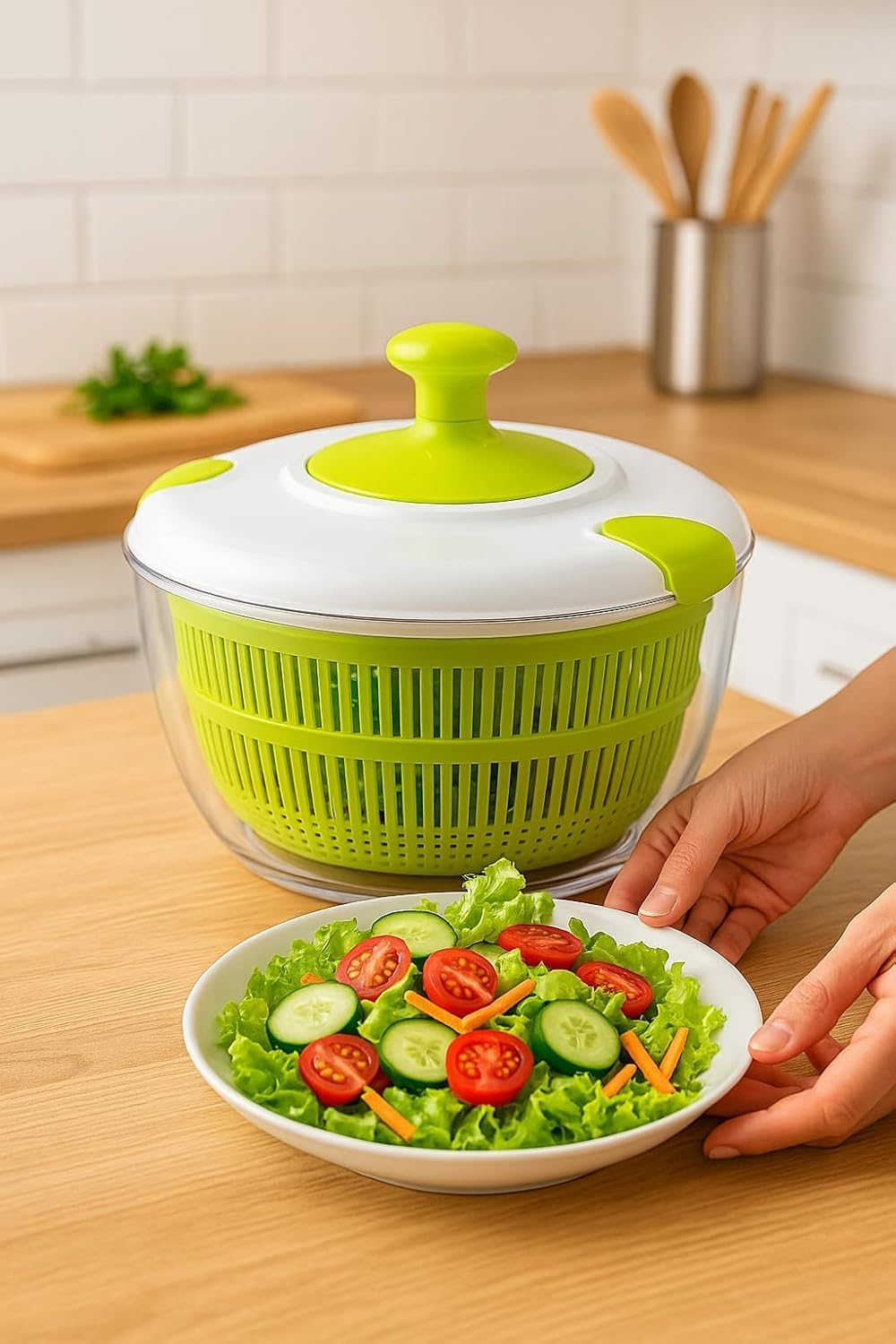 Large 5L Salad Spinner for Lettuce & Greens &ndash; Vegetable Washer & Dryer Easy Spin & Drain with Colander Bowl Fresh Salad Maker & Fruit Cleaner image number 1