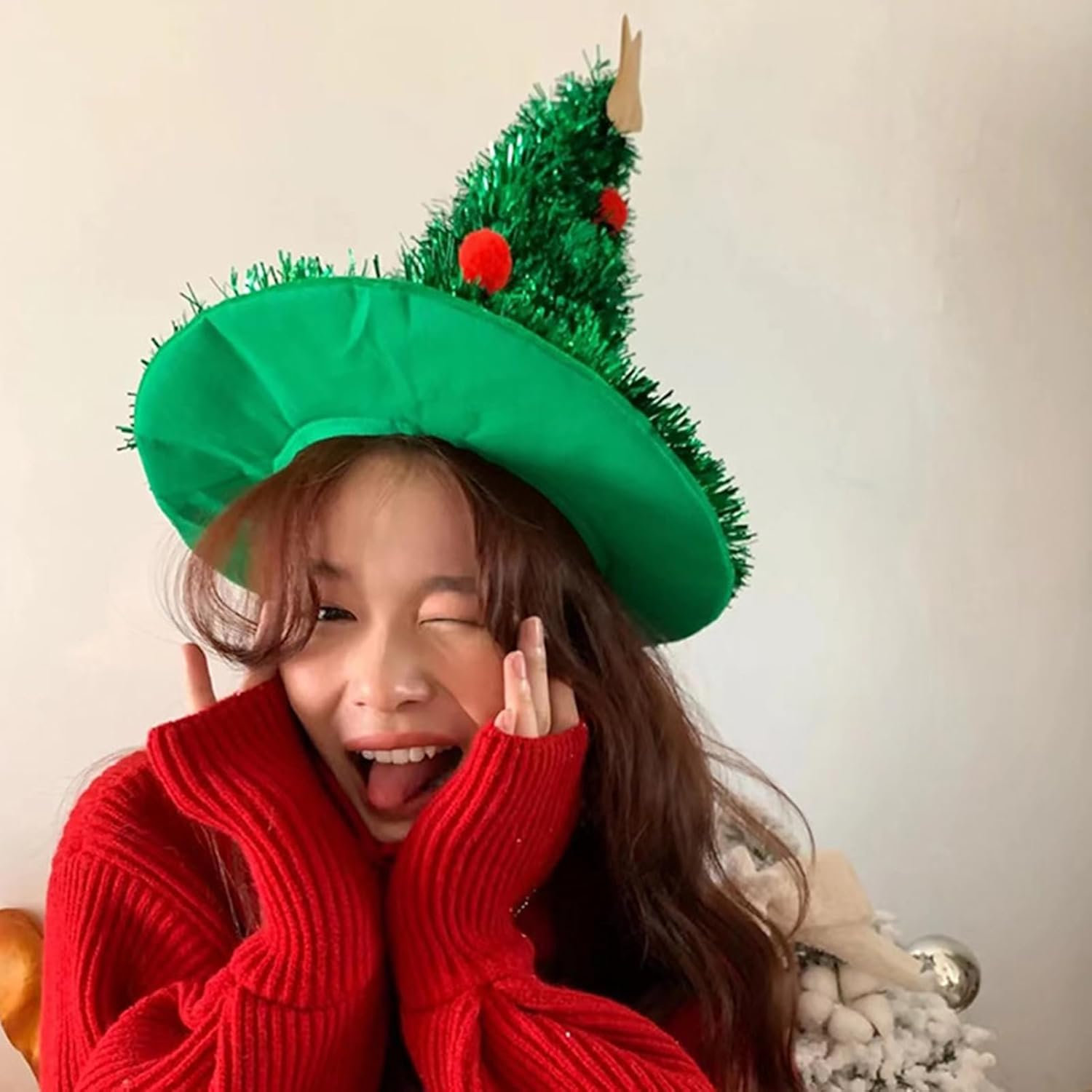 Adult Christmas Hat, Christmas Tree Hat with Star, Funny Green Hat Christmas Ornaments, Xmass Party Headwear, 47Cm/18.5Inch image number 3