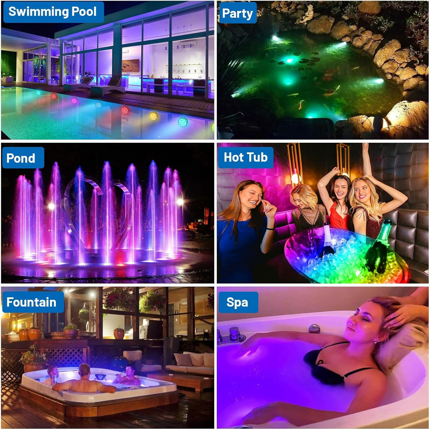 Hot Tub Submersible LED Pool Lights with Adhesive Back and Remote Control, RGB Color Battery-Powered Waterproof for Ponds, Decoration, Parties, Vase Bases, Spas, Aquariums (2-Pack) image number 5