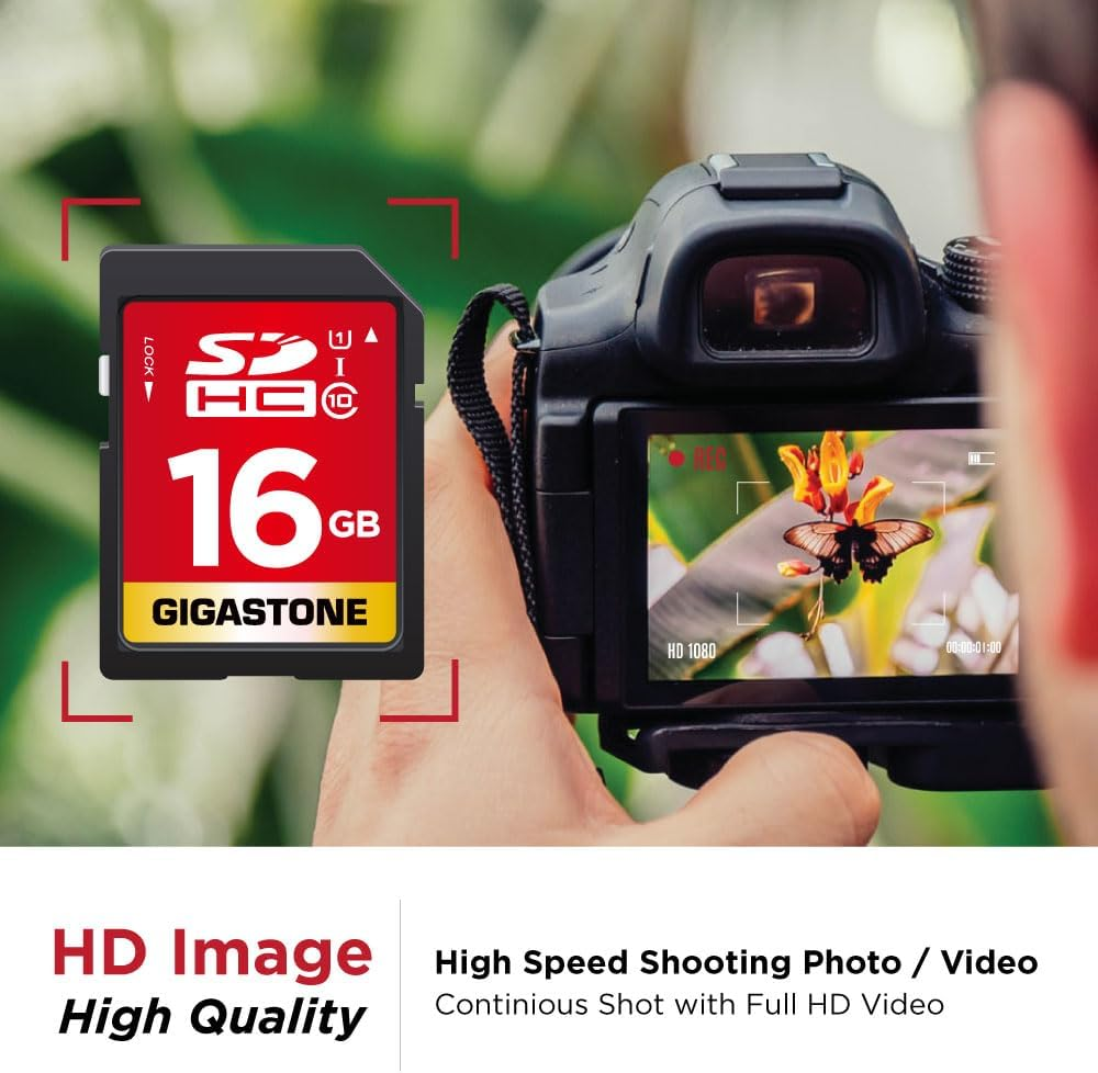Gigastone 16GB 10-Pack SD Card UHS-I U1 Class 10 SDHC Memory Card High-Speed Full HD Video Canon Nikon Sony Pentax Kodak Olympus Panasonic Digital Camera, with 10 Mini Cases image number 2