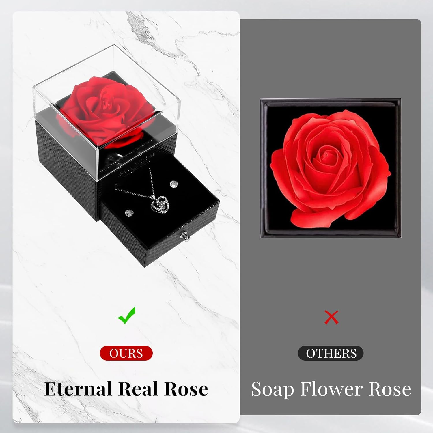 LIAN Preserved Rose Gift Box with Necklace and 925 Sterling Silver Earrings Eternal Rose Birthday Women Wife Mum Girlfriend Valentine&rsquo;S Day Anniversary Mother&rsquo;S Day image number 5