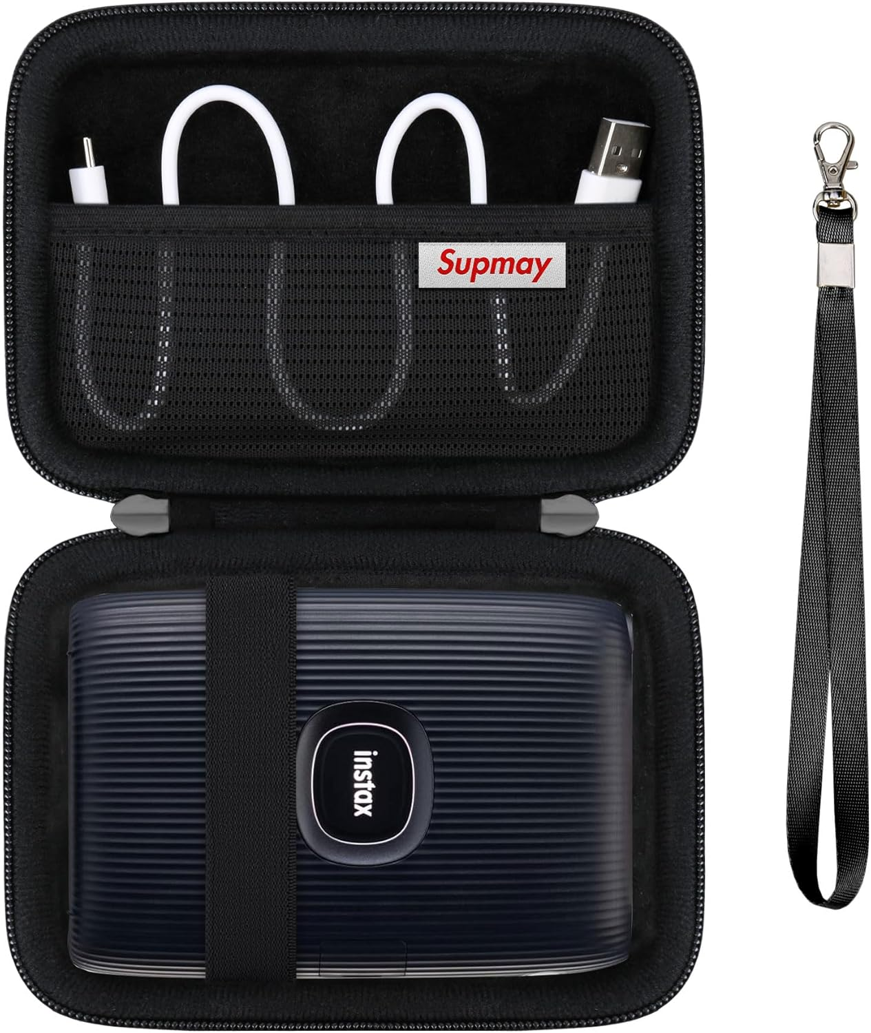 Supmay Hard Carrying Case for Fujifilm Instax Mini Link 3/2 Smartphone Printer, Travel Storage Case with Mesh Pocket for USB Cable, Instax Mini Film, White