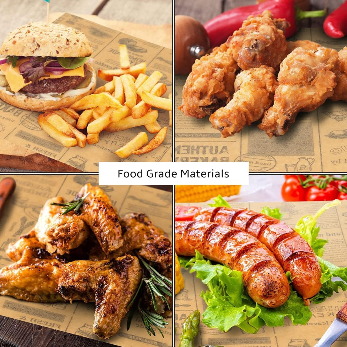 OSYLICT 100 Sheets Food Grade Wrap Paper,Greaseproof Baking Wrapping Paper and Basket Liners,For Bread Sandwich Burger Fries,For Kitchen Home Holiday Party Decor 30 * 20 CM