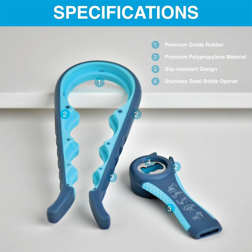 Idopick Jar Opener 4 in 1 Multi Function Can Opener for Opening Jars with Lids, Wine Bottles & Plastic Jars Bottle Opener Kit with Silicone Handle for Children, Elderly and Arthritis Sufferers image number 3