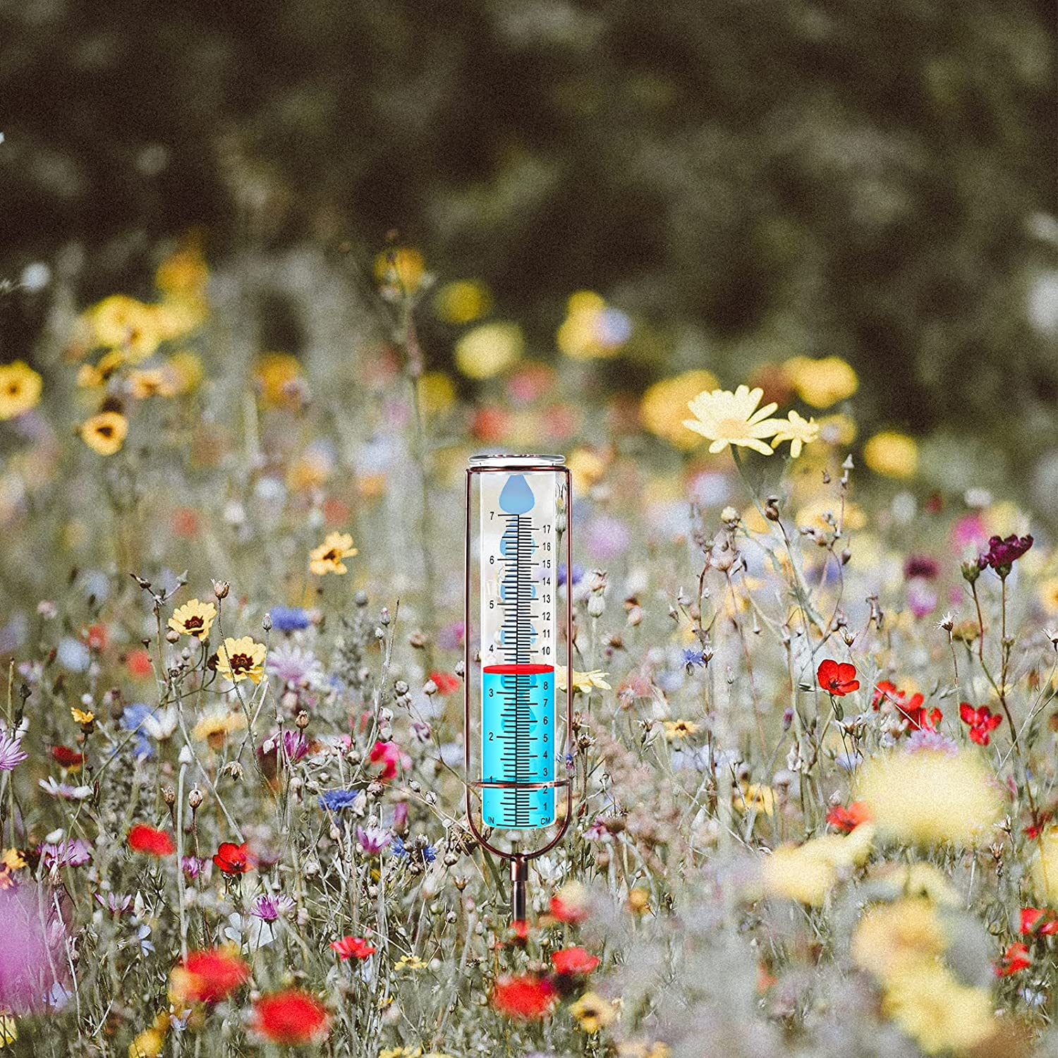 Rain Gauge Outdoor, 7 Inch Large Capacity Glass Rain Gauge Outdoor with Stake and Gasket, Easy to Read Removable Rain Gauges for Yard, Lawn, Garden, Fence (Bronze) image number 2