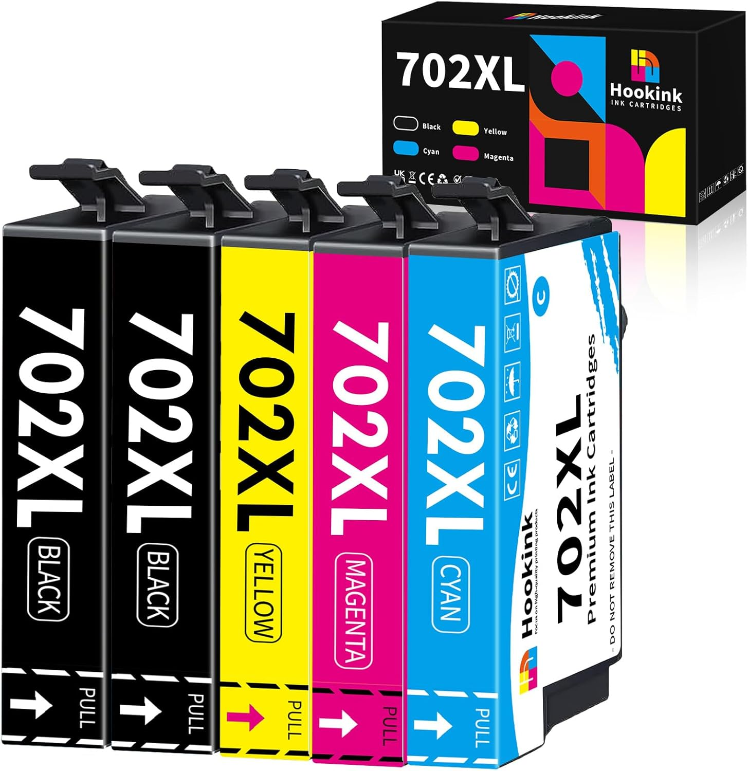 5-Pack 702 XL Ink Cartridges Replacement for Epson 702XL Ink Cartridges New Upgraded Chips for Workforce Pro WF-3720 WF-3725 WF-3730 Printer (2B 1C 1M 1Y) image number 1
