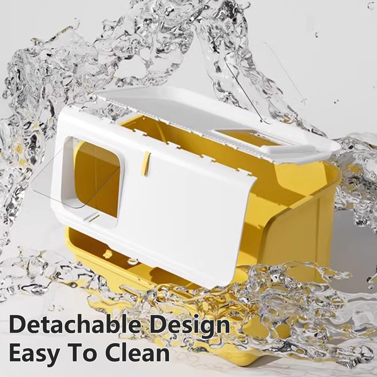 AIMALL 1Pc Fully Enclosed Cat Litter Box 23.6In for Large Cats up to 20Kg Anti-Odour Easy Clean Design with Adjustable Entry image number 6