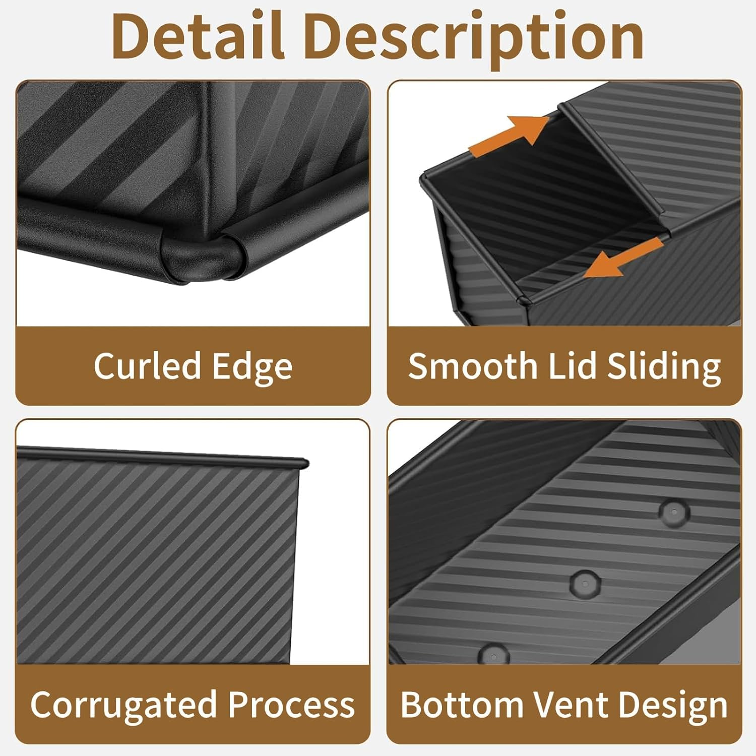 MYLEUS 2 Pack Pullman Loaf Pan Set, Non-Stick Carbon Steel Bread Pans with Lids, 1Lb & 1/2 Lb Capacity, Ideal for Homemade Bread, Baking Sandwiches & Toasts, Black