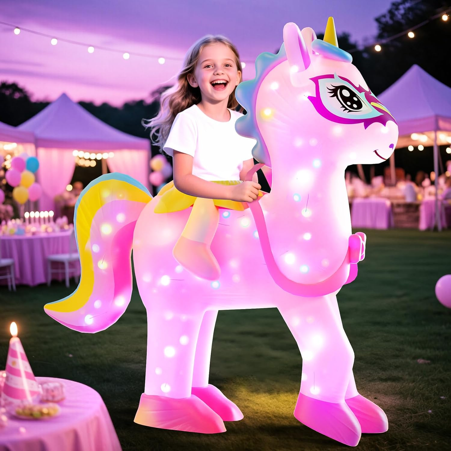 Skirfy Inflatable Unicorns Costume for Kids Riding on Unicorns Blows up Costumes for Girls 6-8 8-10 Funny Halloween Parties Cosplay Dress Easter,Thanksgiving Cosplay Events Party image number 1