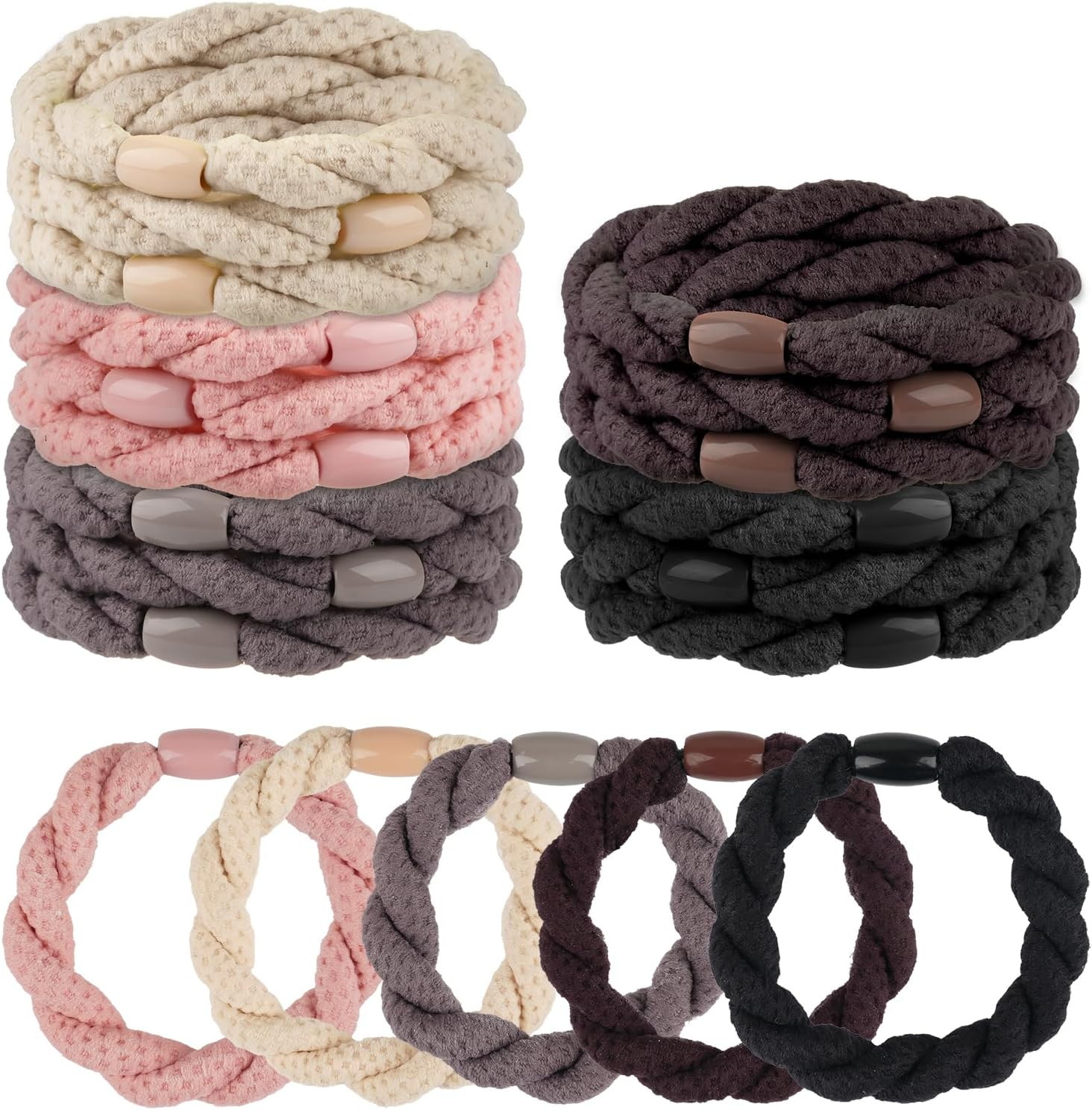 Women'S Hair Scrunchies, Pack of 15 Hair Bobbles, Elastic Braid Elastics, 5 Colours Braided Ponytail Holders for Women, Girls, Children, Thick and Curly Hair image number 4